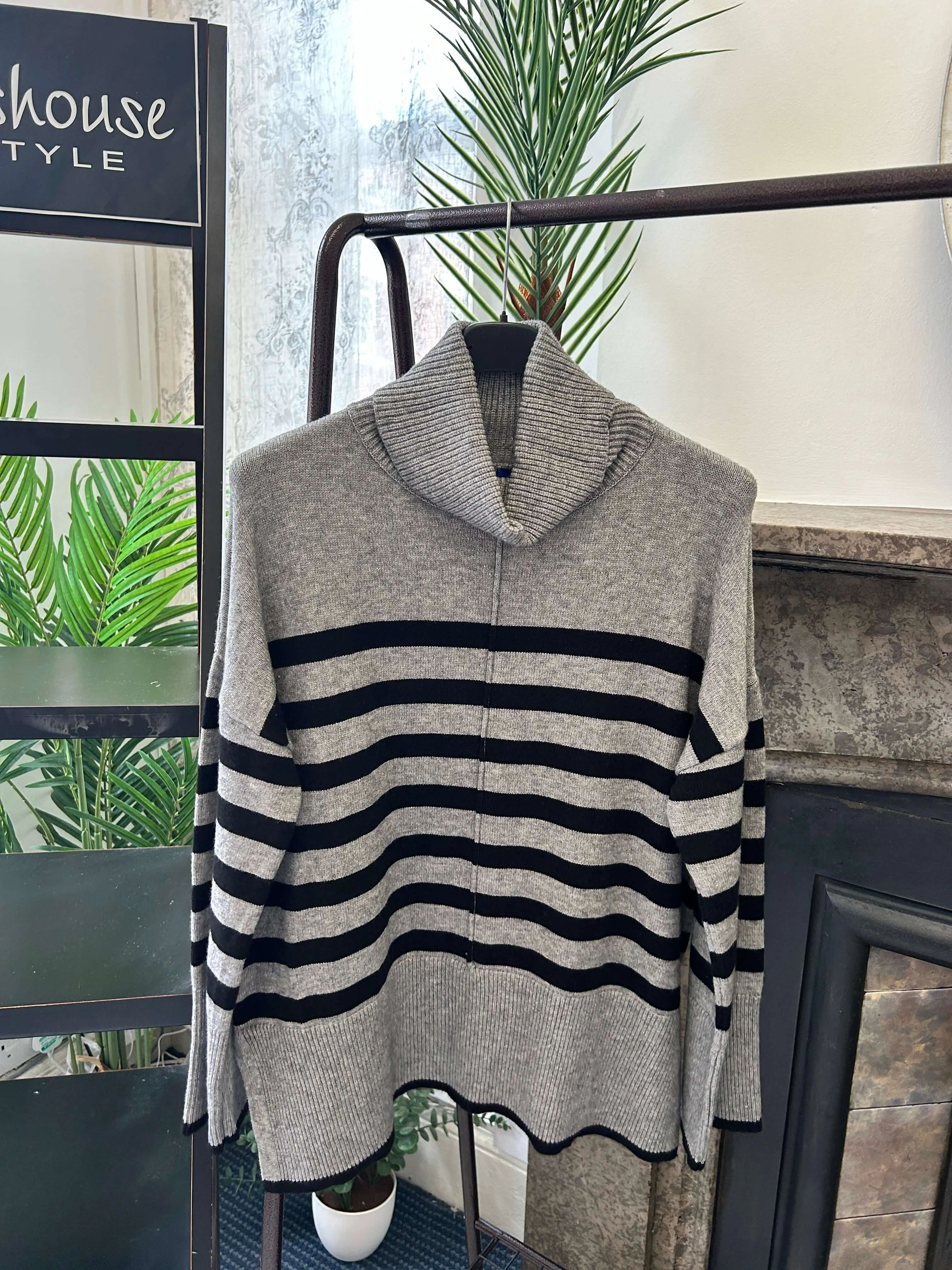 Roll Neck Striped Boxy Jumper