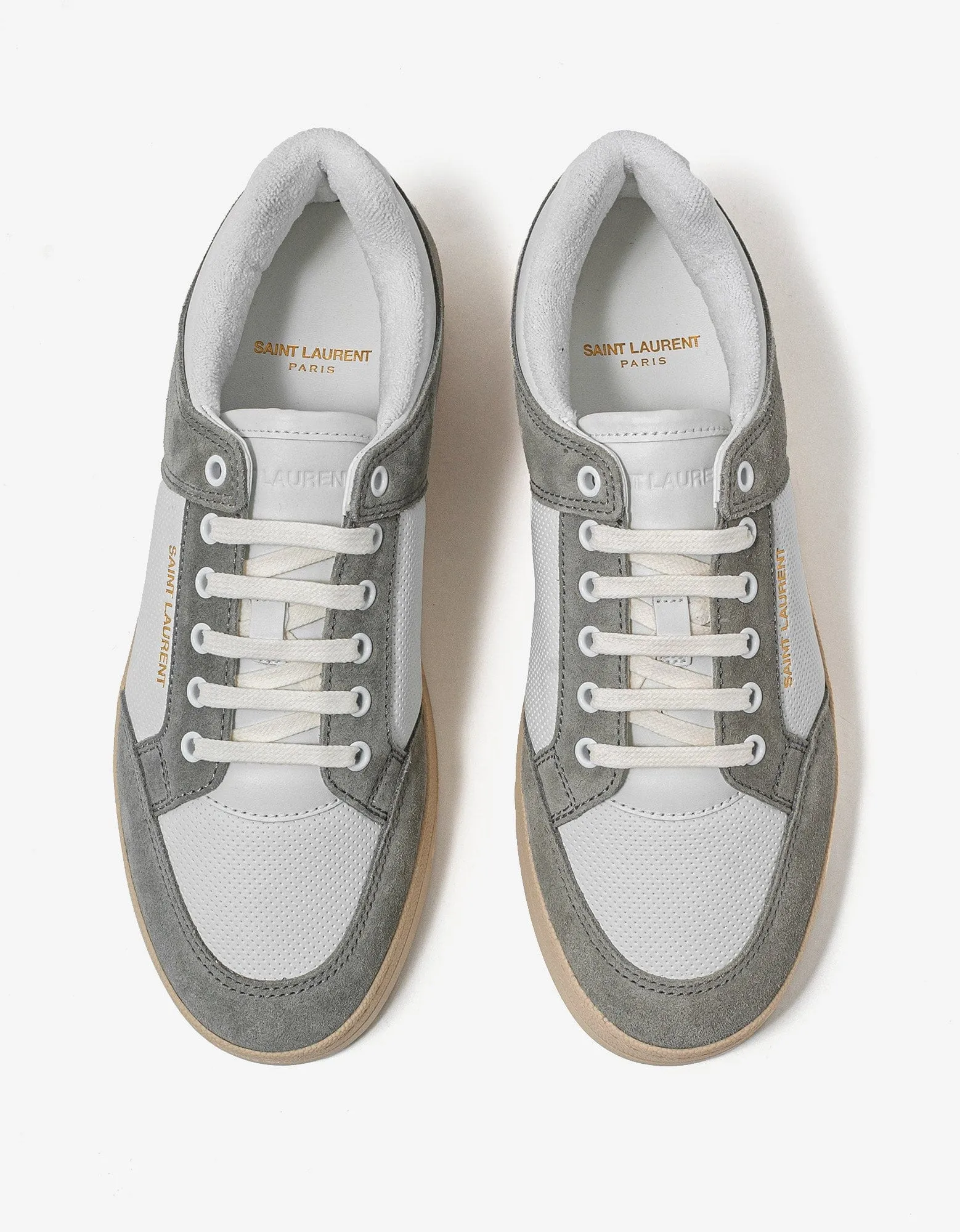 Saint Laurent White & Grey SL/61 Leather Trainers