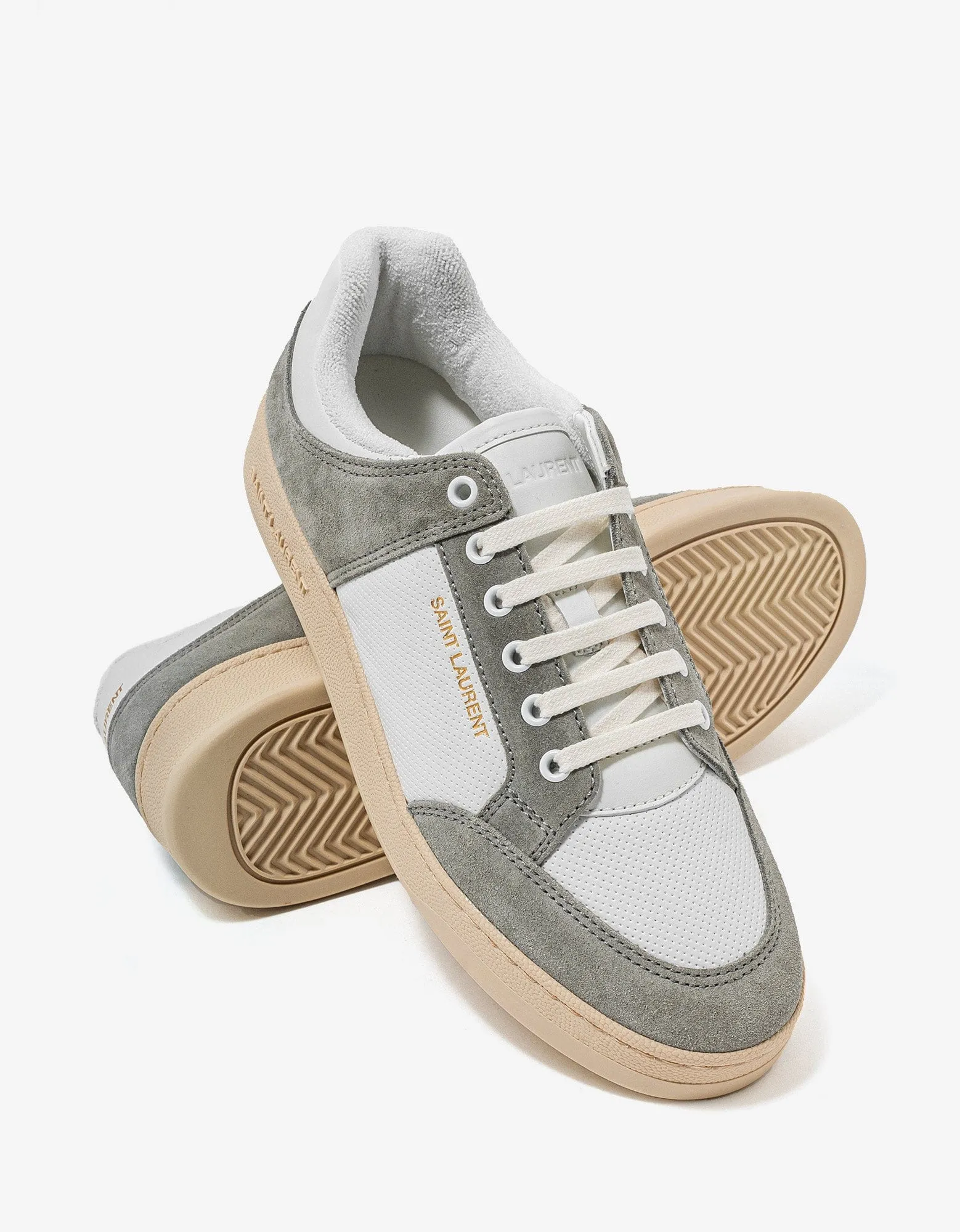Saint Laurent White & Grey SL/61 Leather Trainers