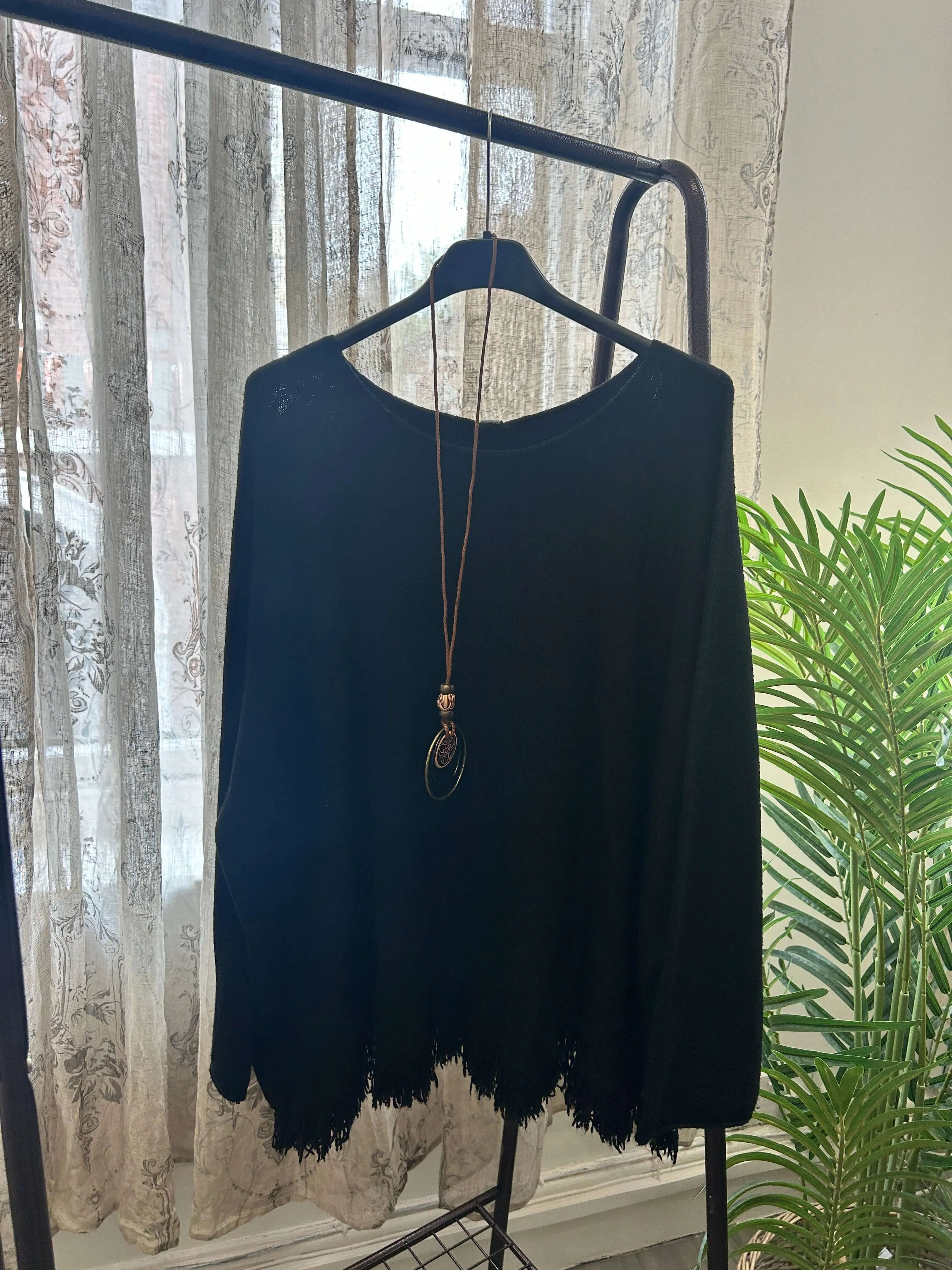 Sally Fringe Detail Round Neck Super Soft Knit Jumper