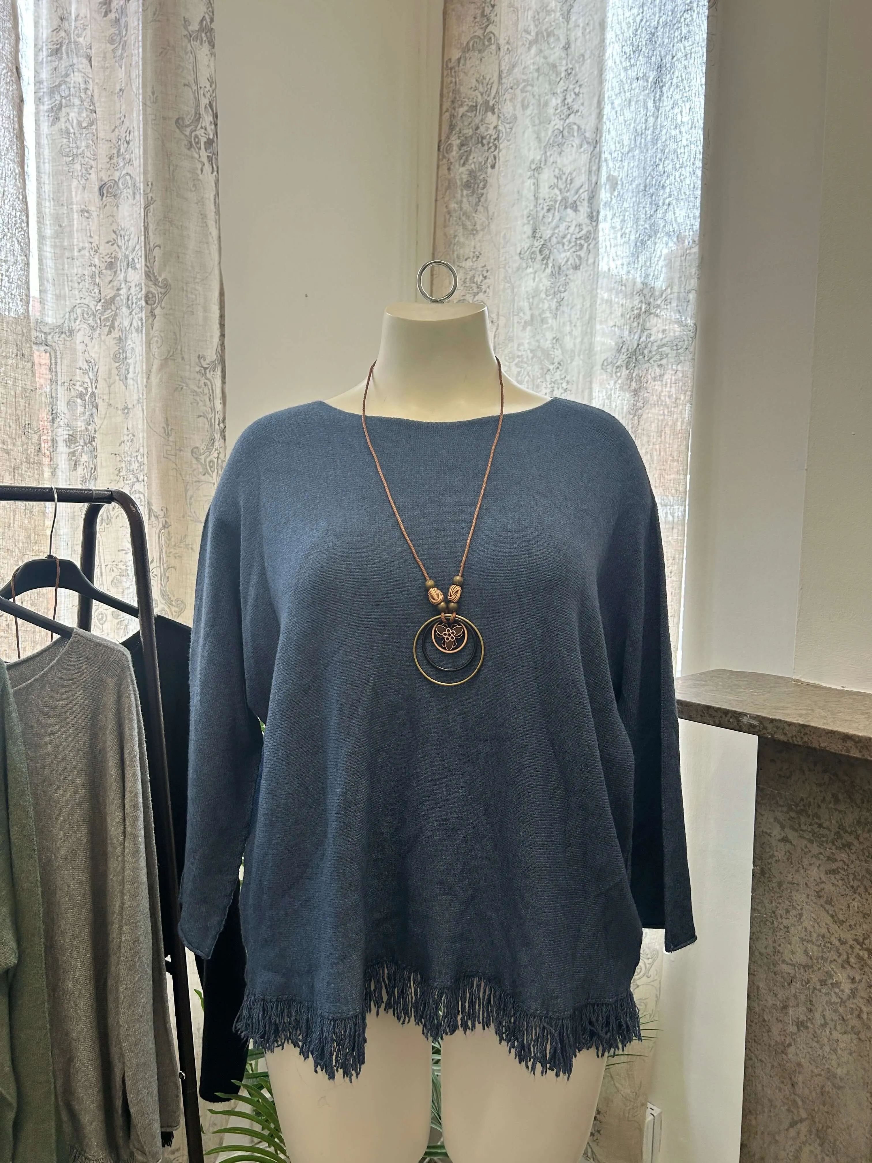 Sally Fringe Detail Round Neck Super Soft Knit Jumper