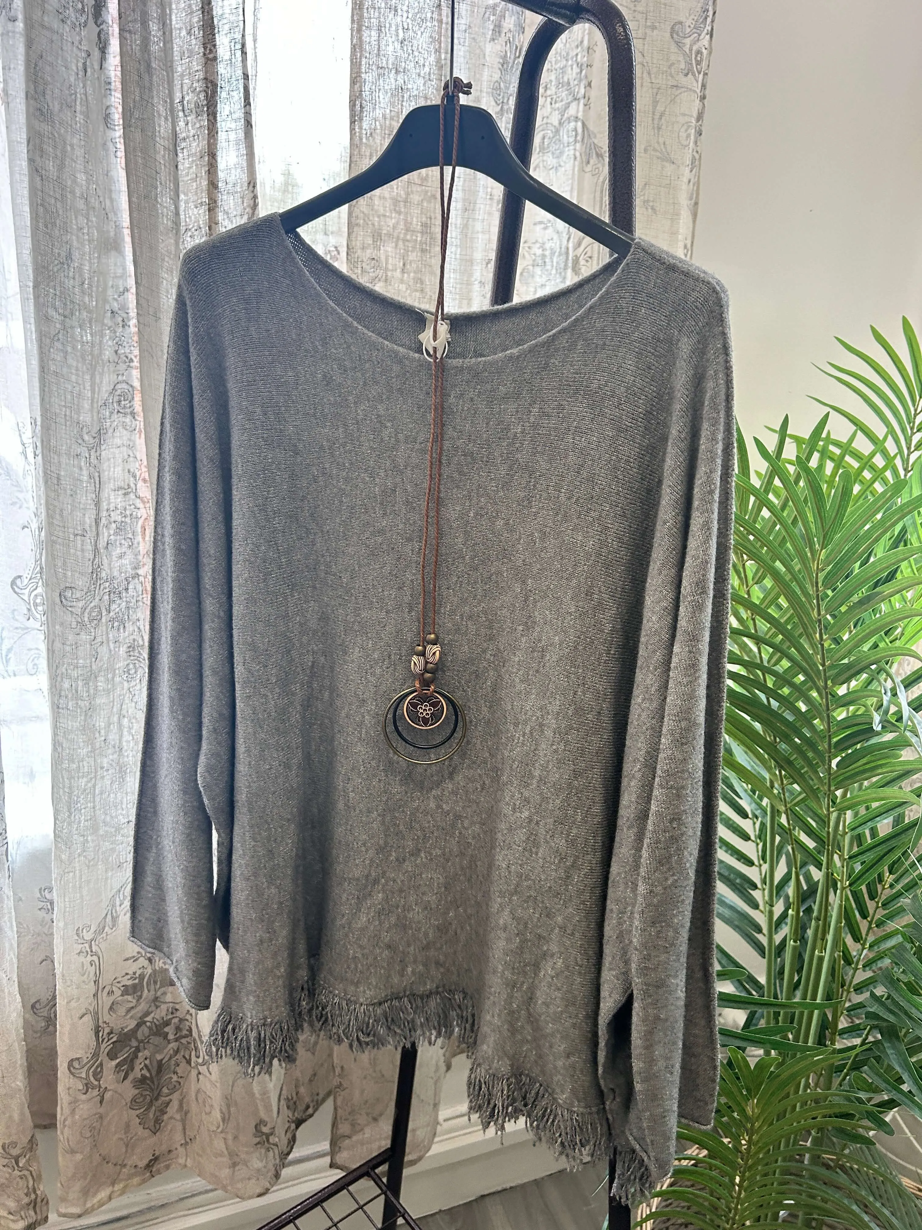 Sally Fringe Detail Round Neck Super Soft Knit Jumper