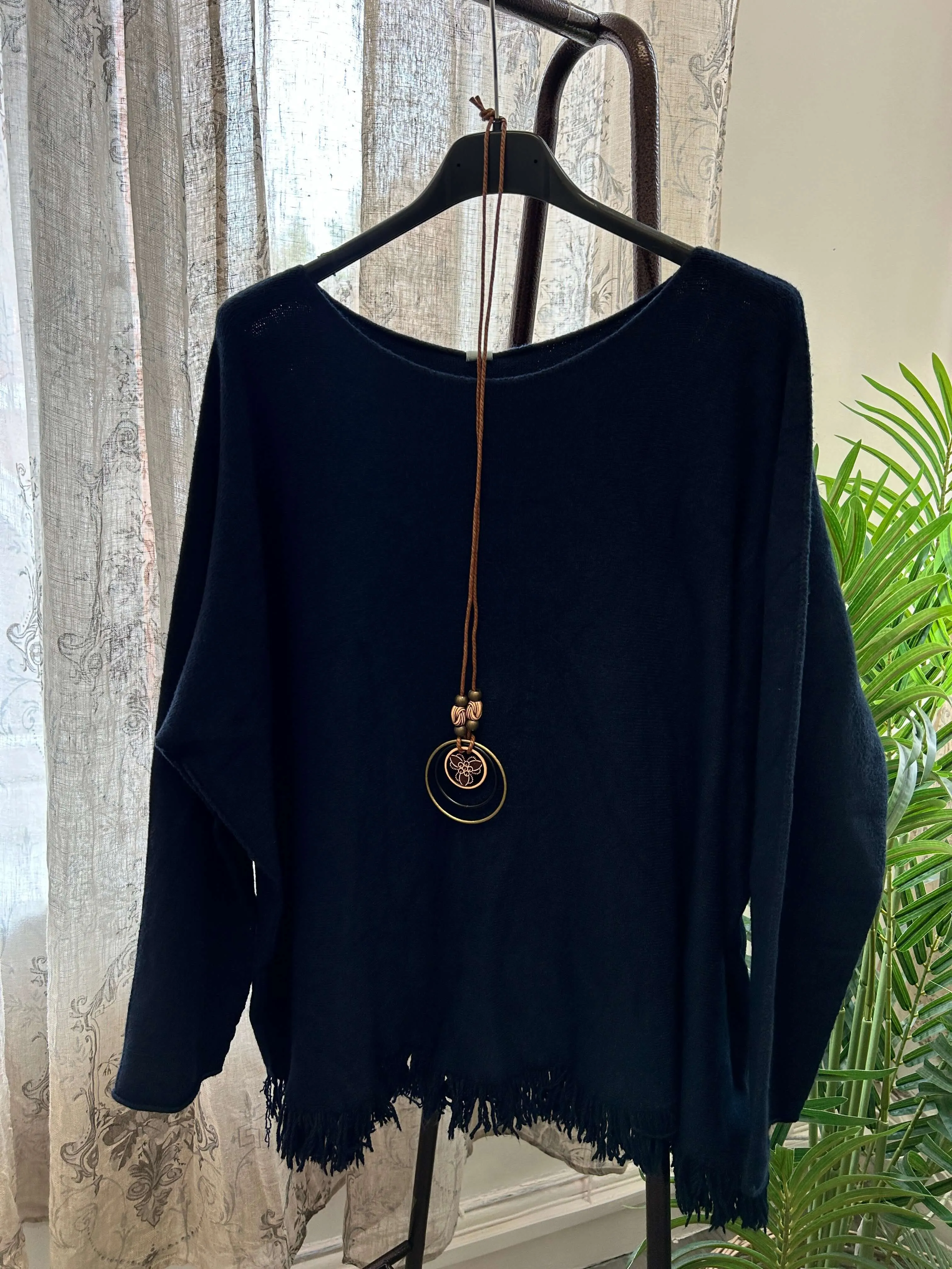 Sally Fringe Detail Round Neck Super Soft Knit Jumper