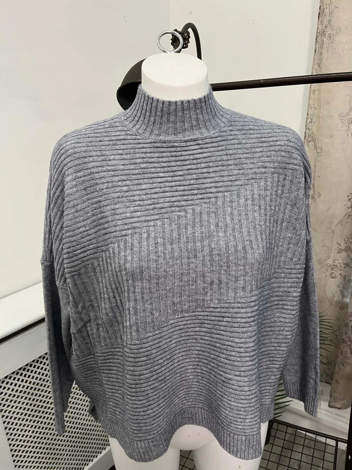 Sarah Cross Stripes Boxy High Neck Jumper
