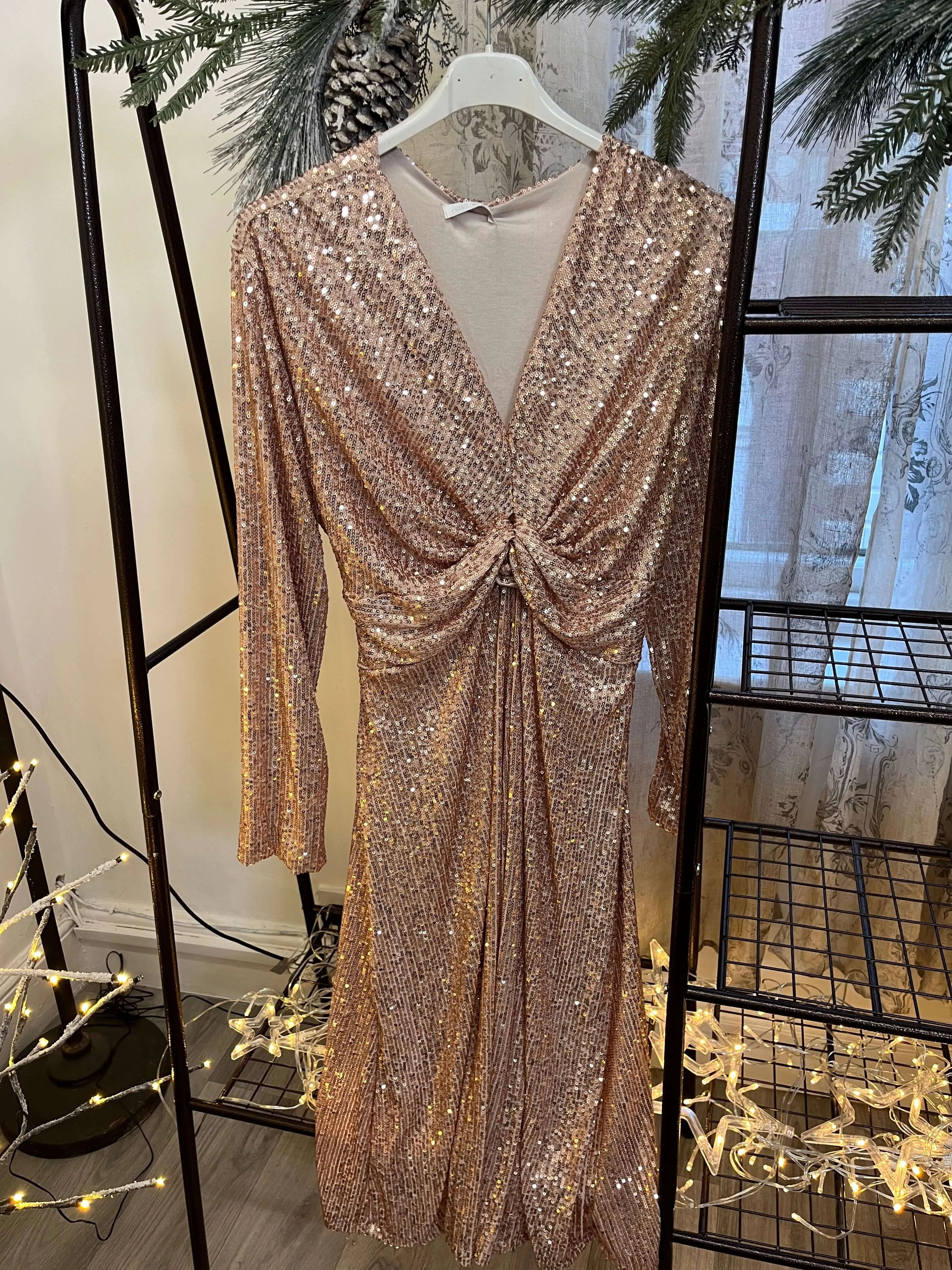 Sequin Tie Front Knee Length Dress