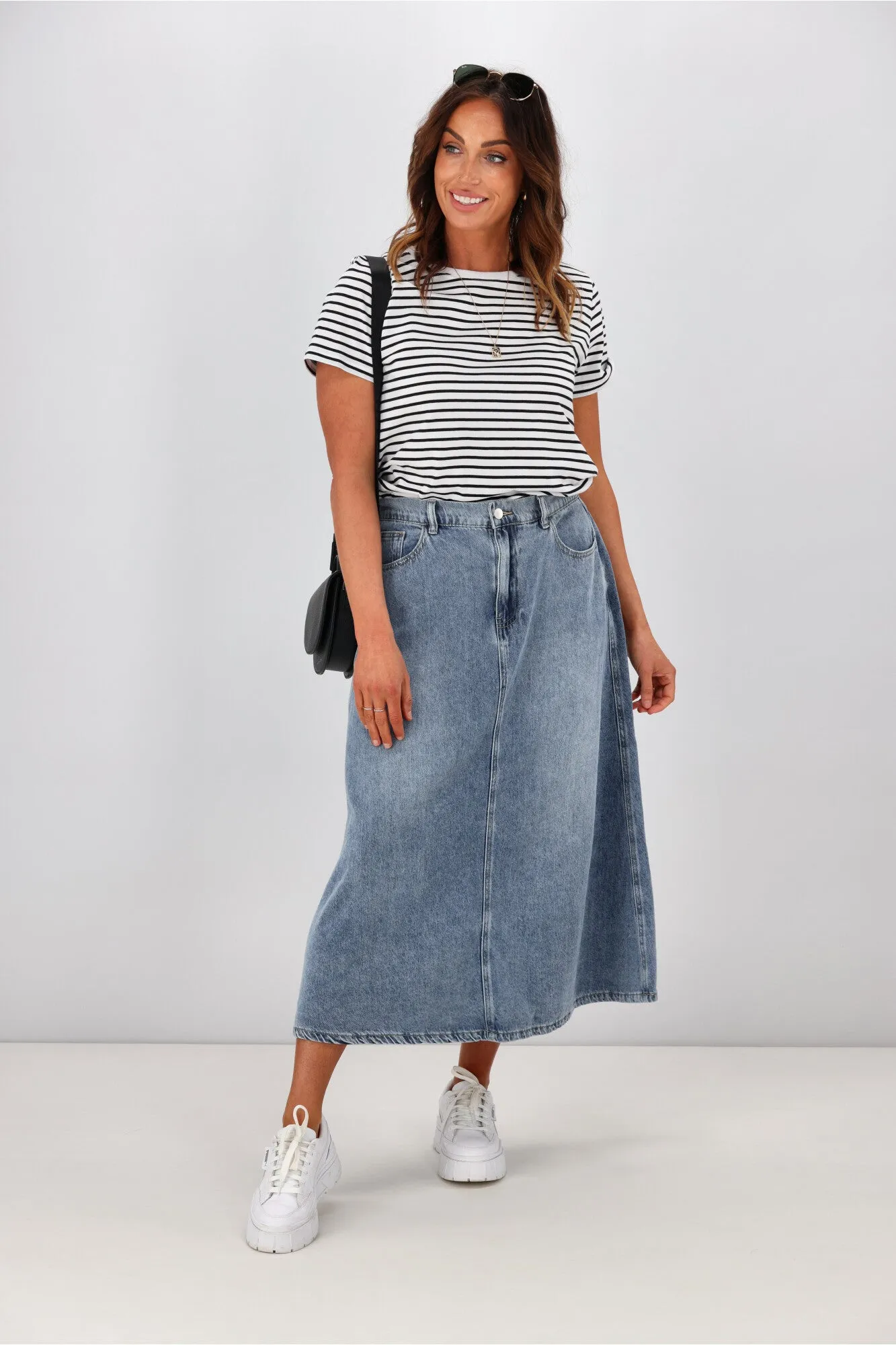 Shine On Label Hunter Fluid Denim Skirt Indigo
