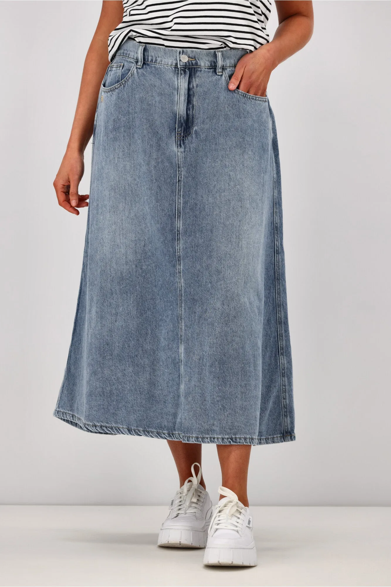 Shine On Label Hunter Fluid Denim Skirt Indigo