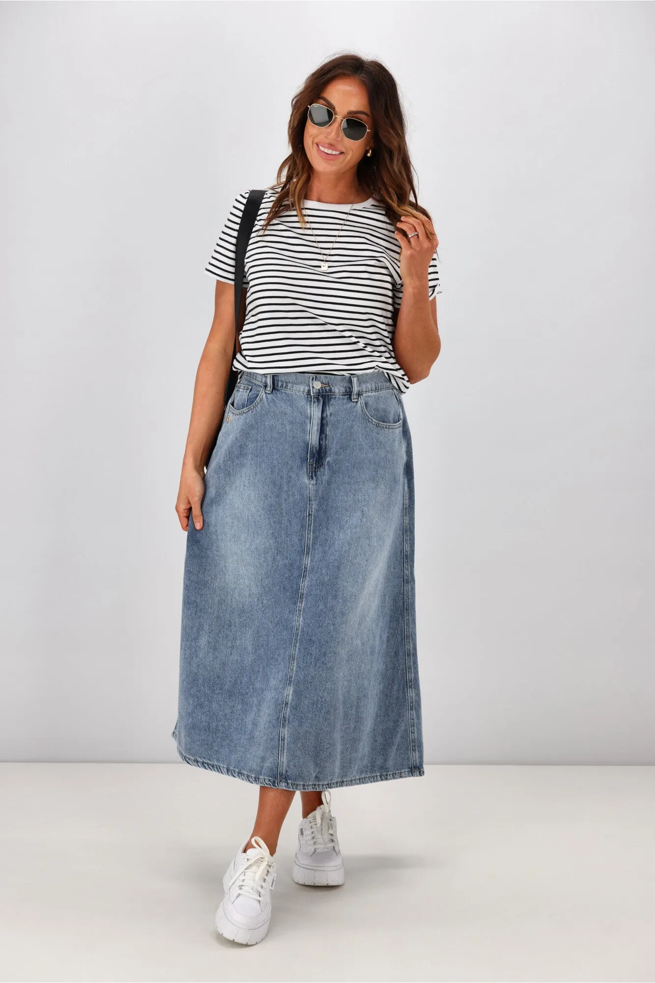Shine On Label Hunter Fluid Denim Skirt Indigo