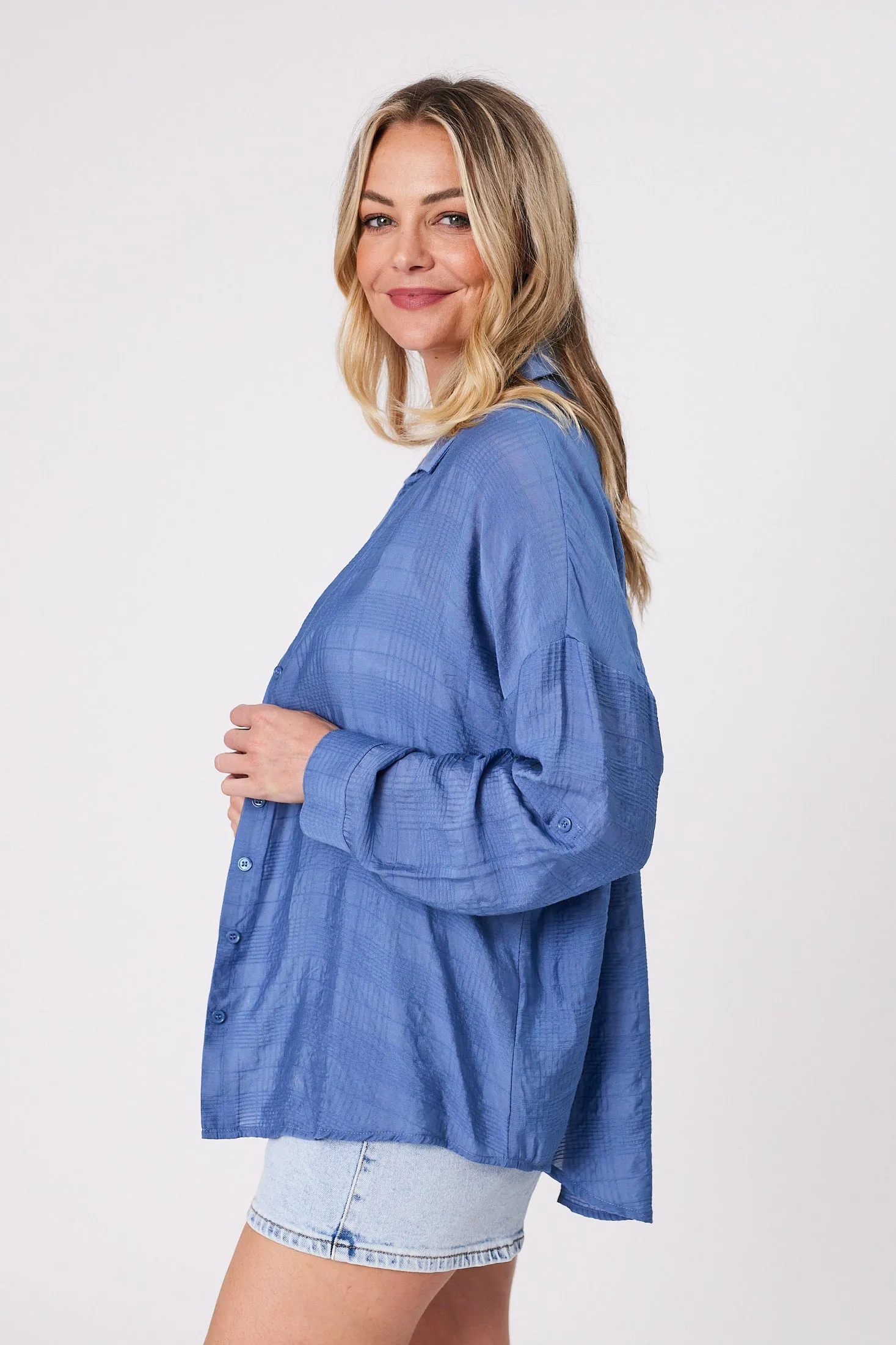 Shine On Label Zoe Self Check Shirt Blue