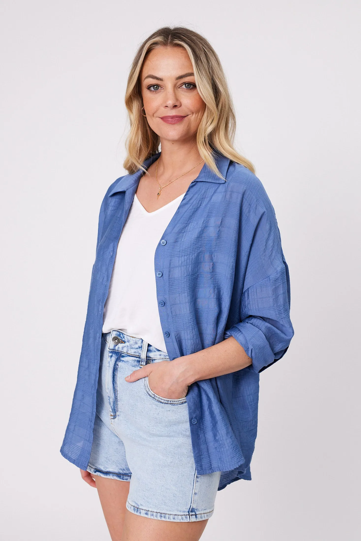 Shine On Label Zoe Self Check Shirt Blue