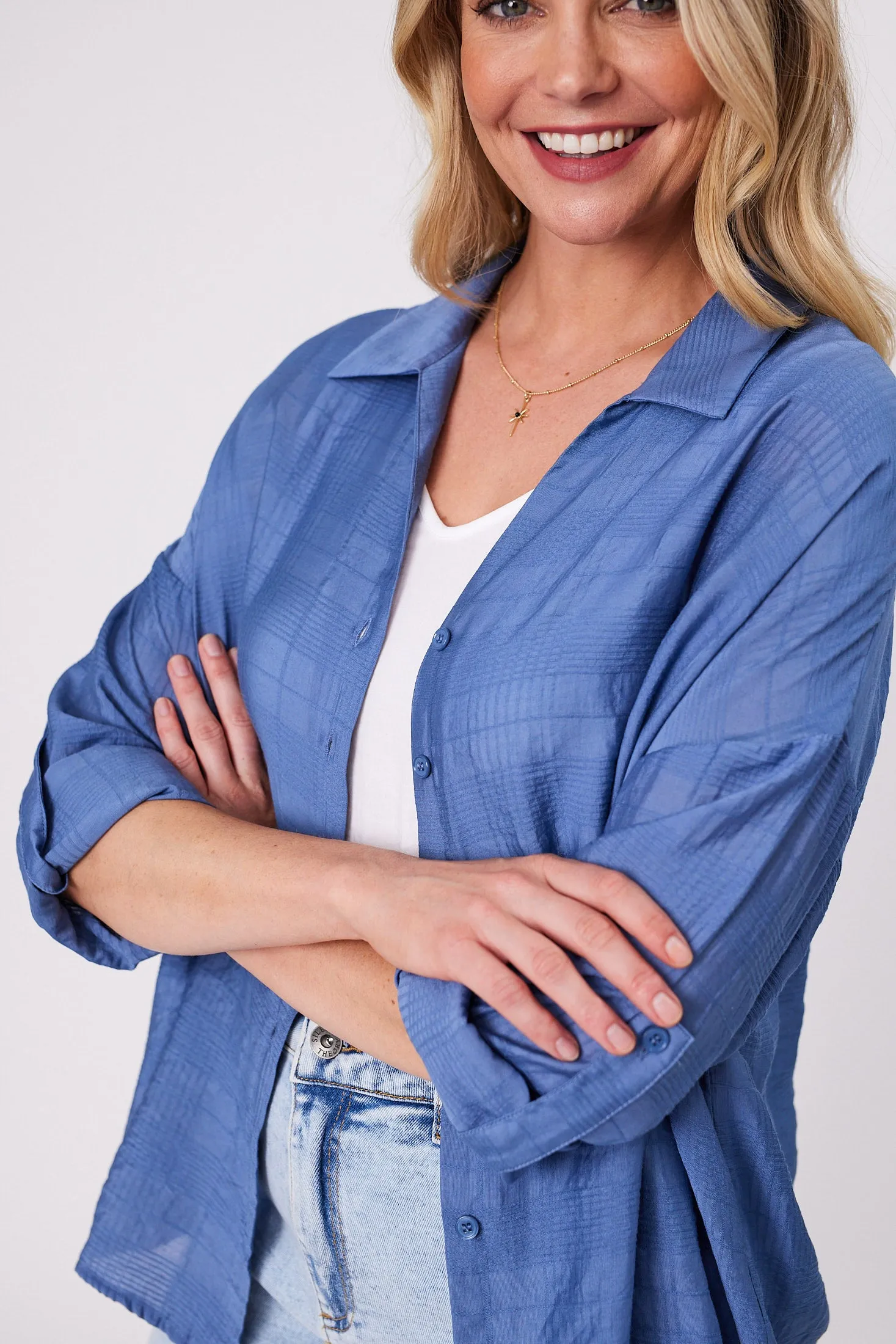 Shine On Label Zoe Self Check Shirt Blue