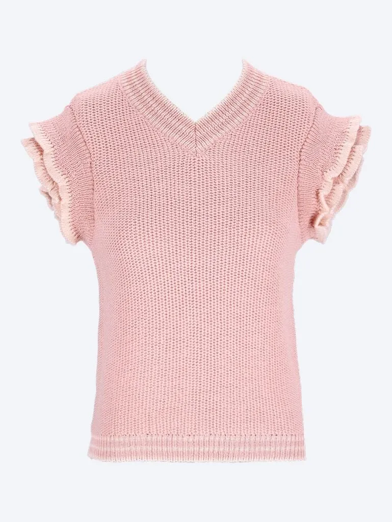 Short-sleeve ruffle knit top