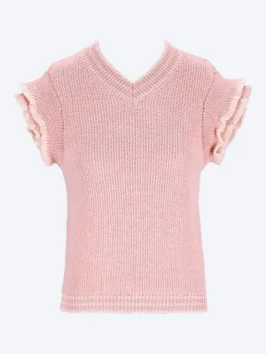 Short-sleeve ruffle knit top