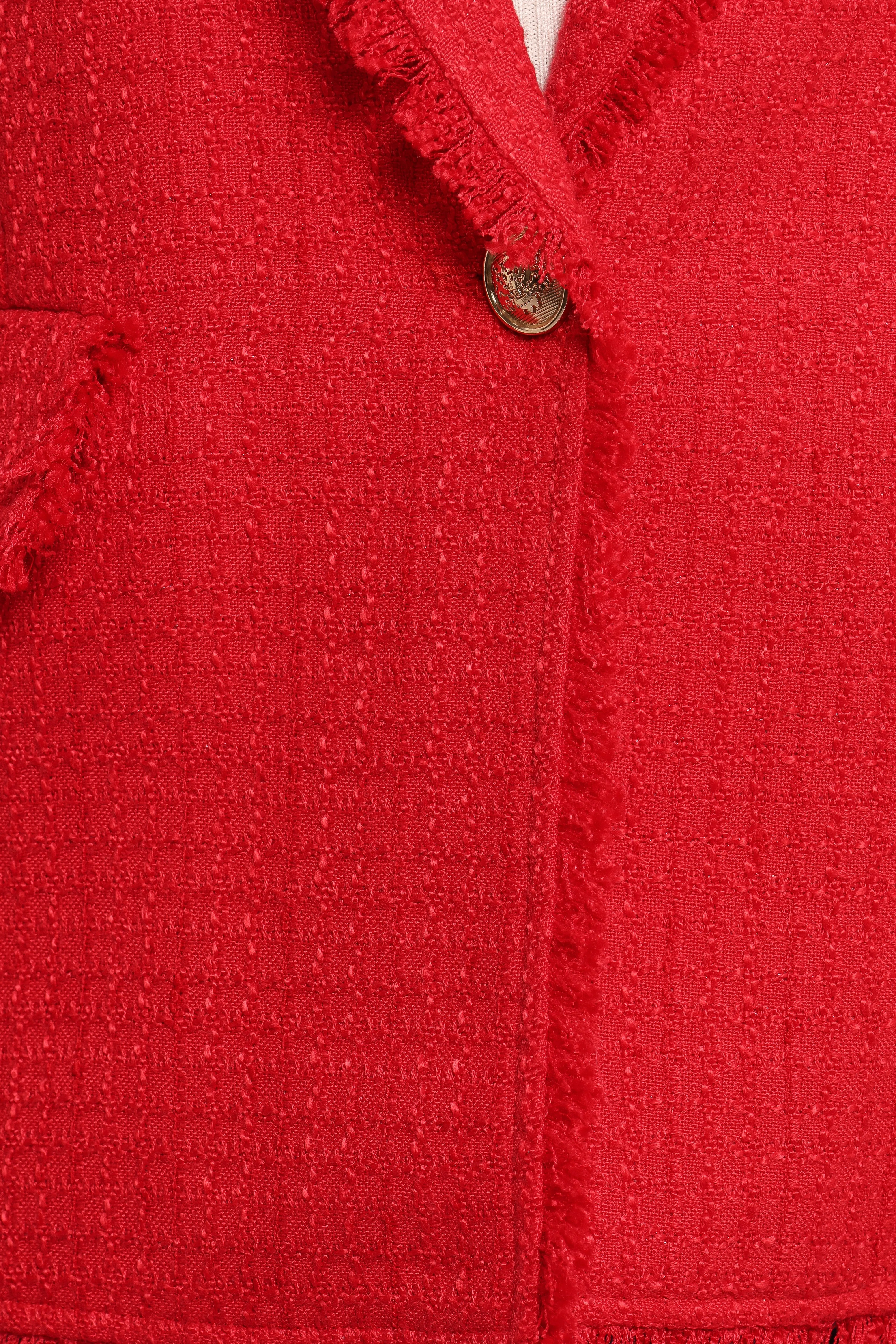 Simona Single Button Twill Blazer - Red