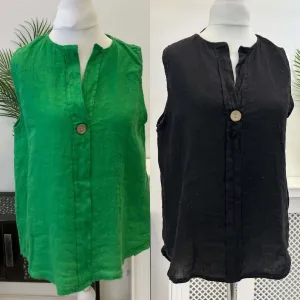 Sophia Linen V Neck Dipped Back Vest Top