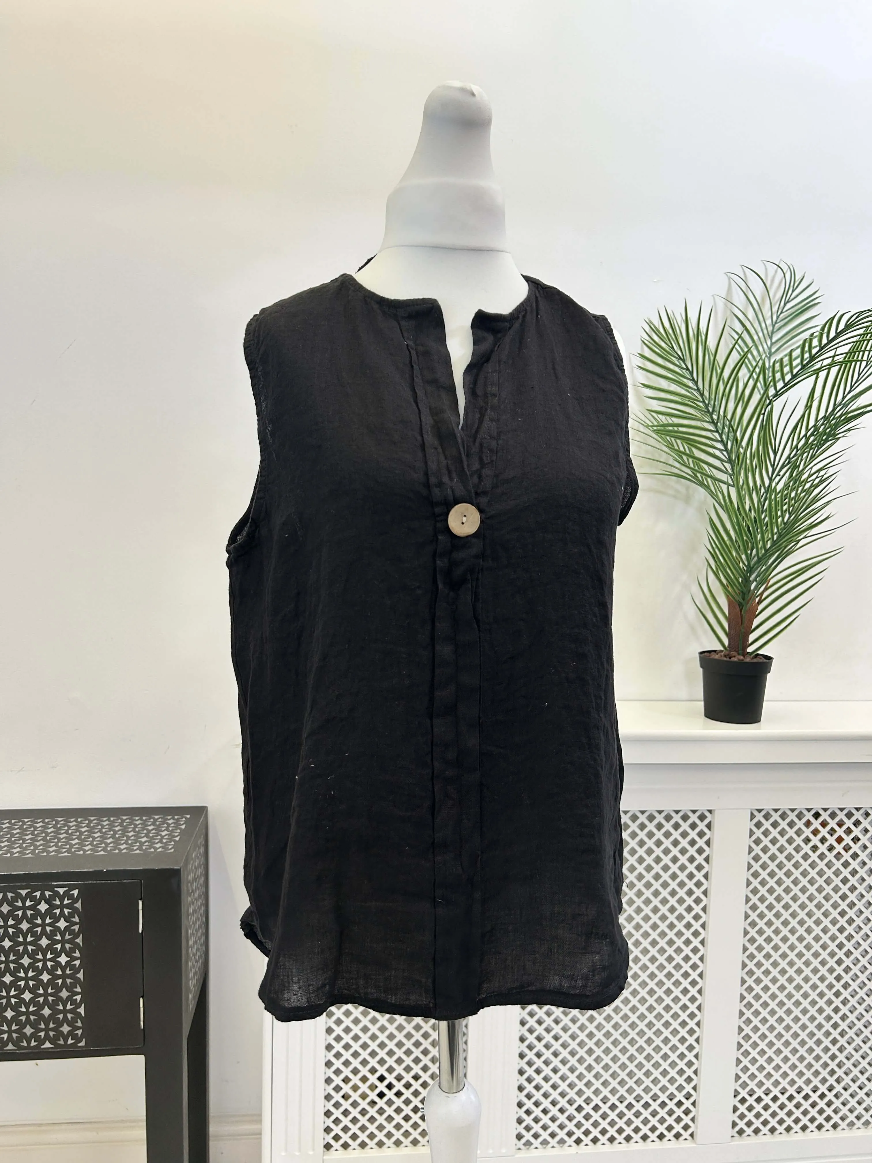Sophia Linen V Neck Dipped Back Vest Top