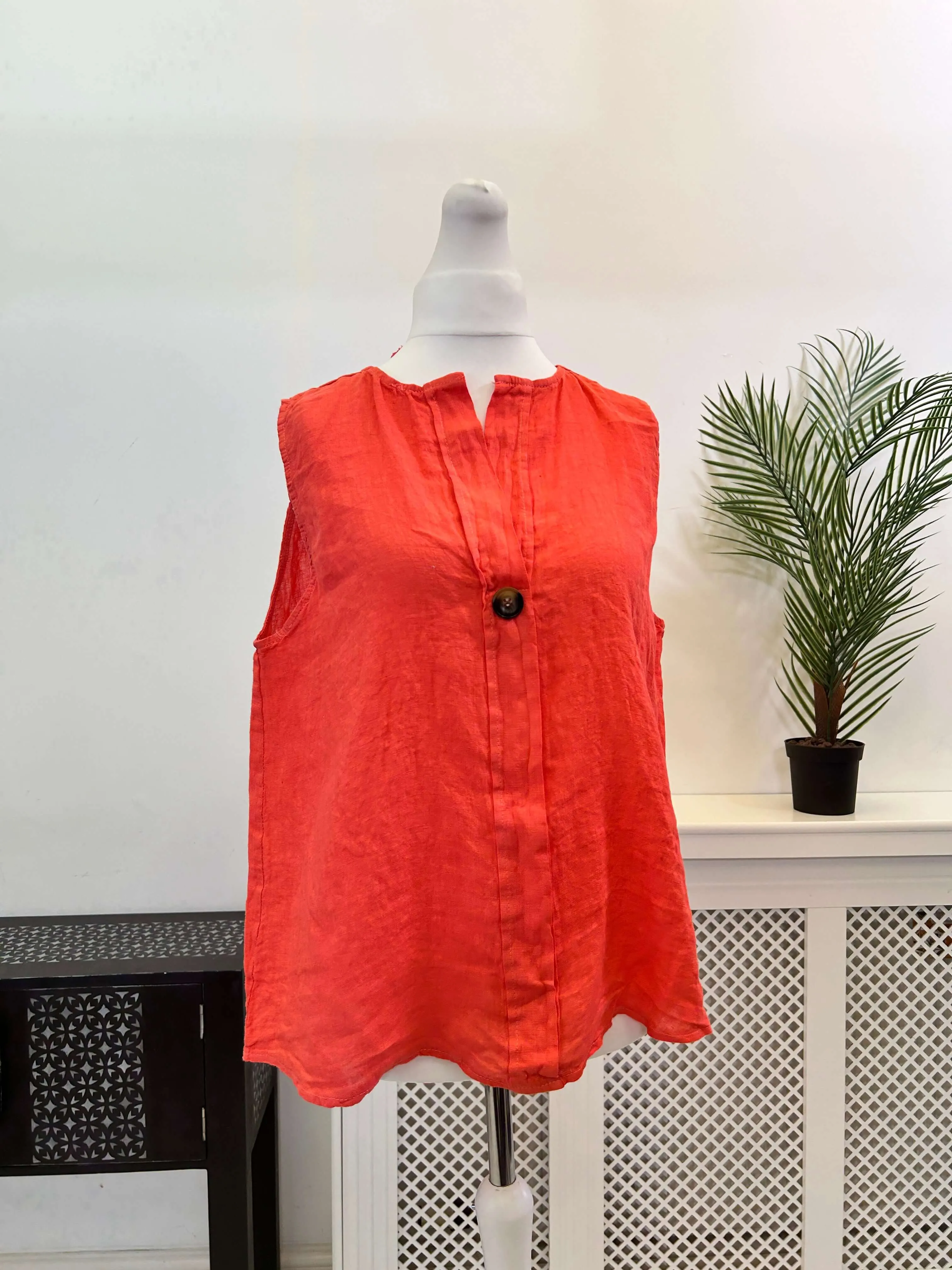 Sophia Linen V Neck Dipped Back Vest Top