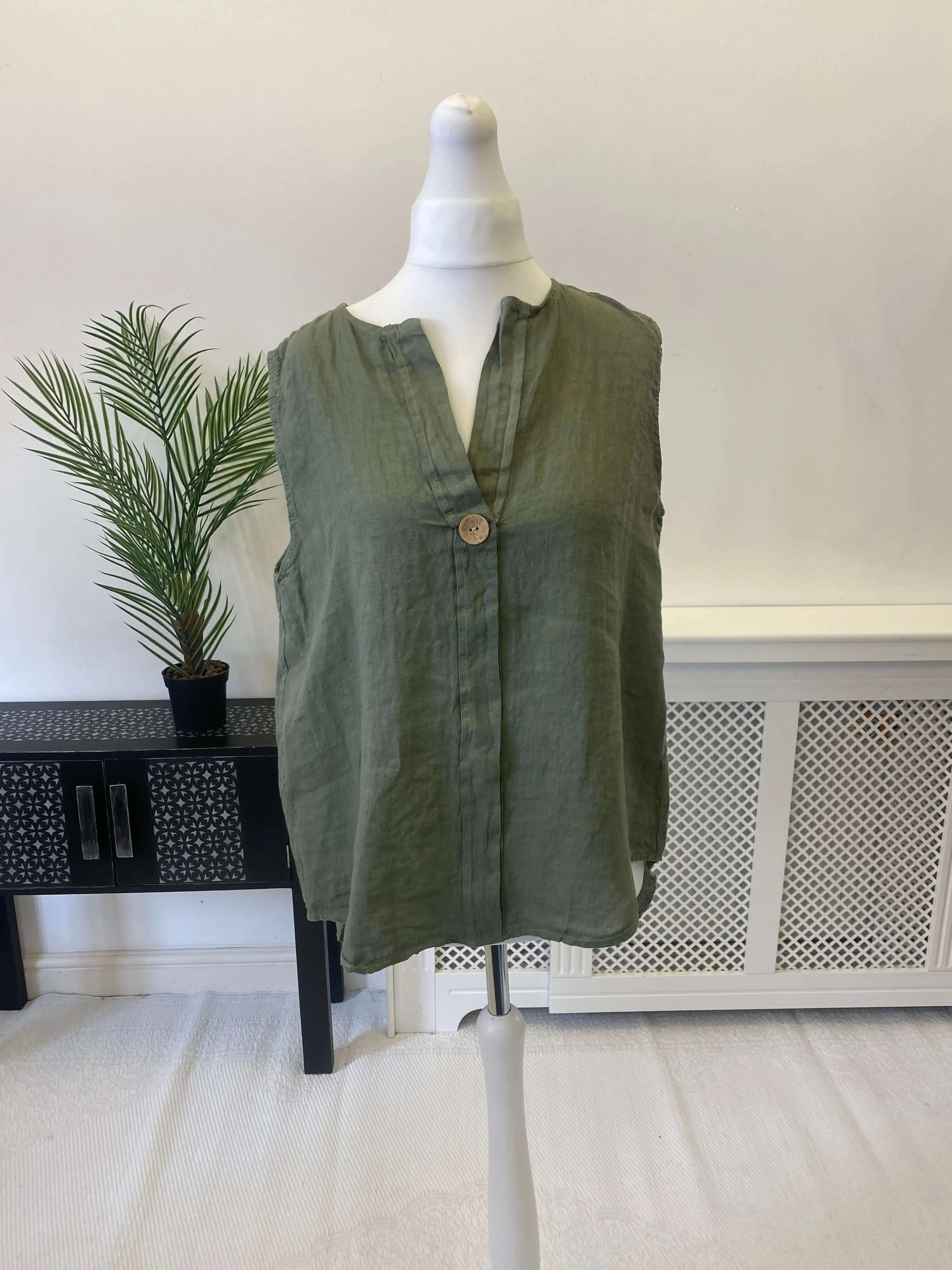 Sophia Linen V Neck Dipped Back Vest Top