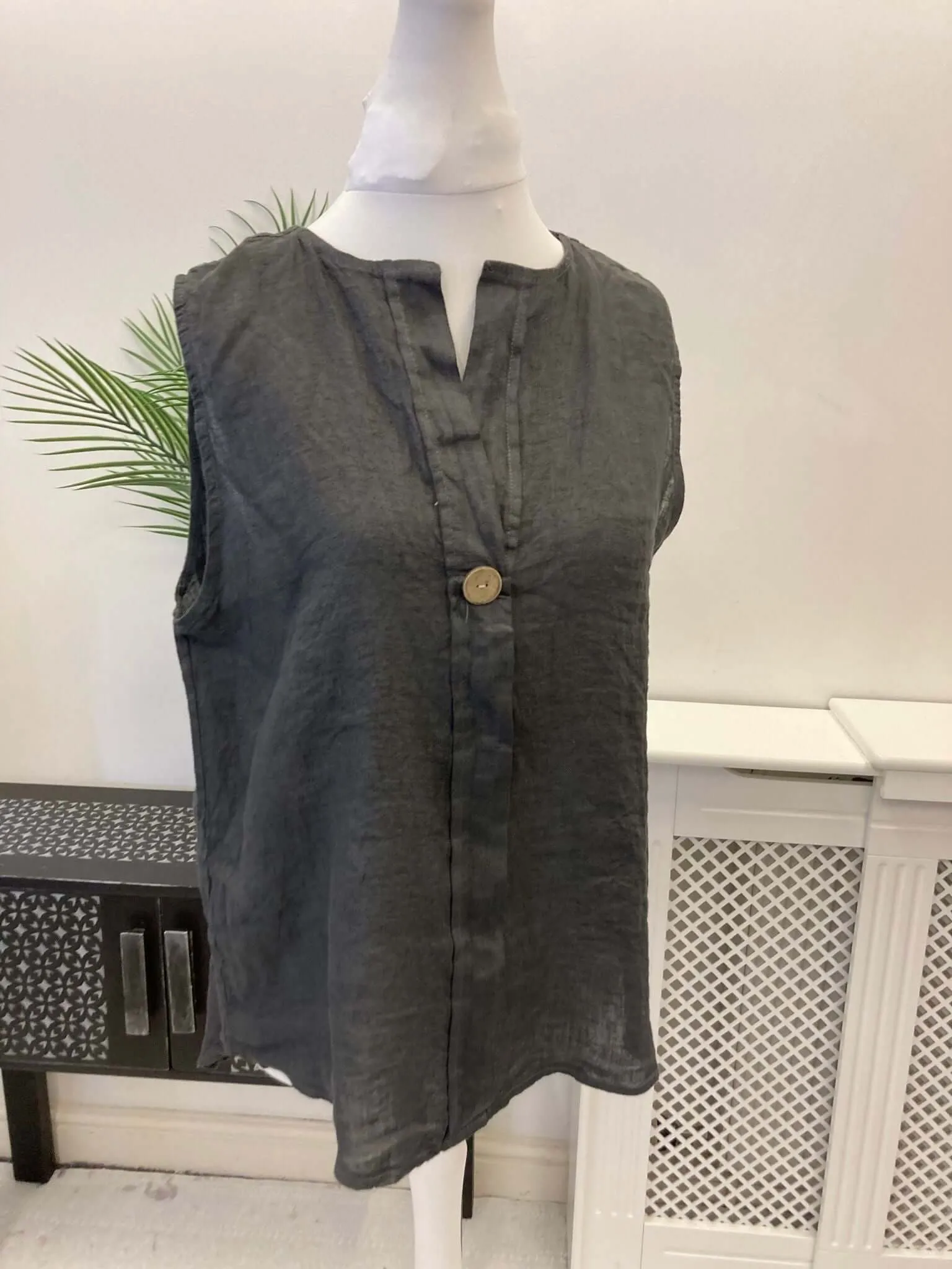 Sophia Linen V Neck Dipped Back Vest Top