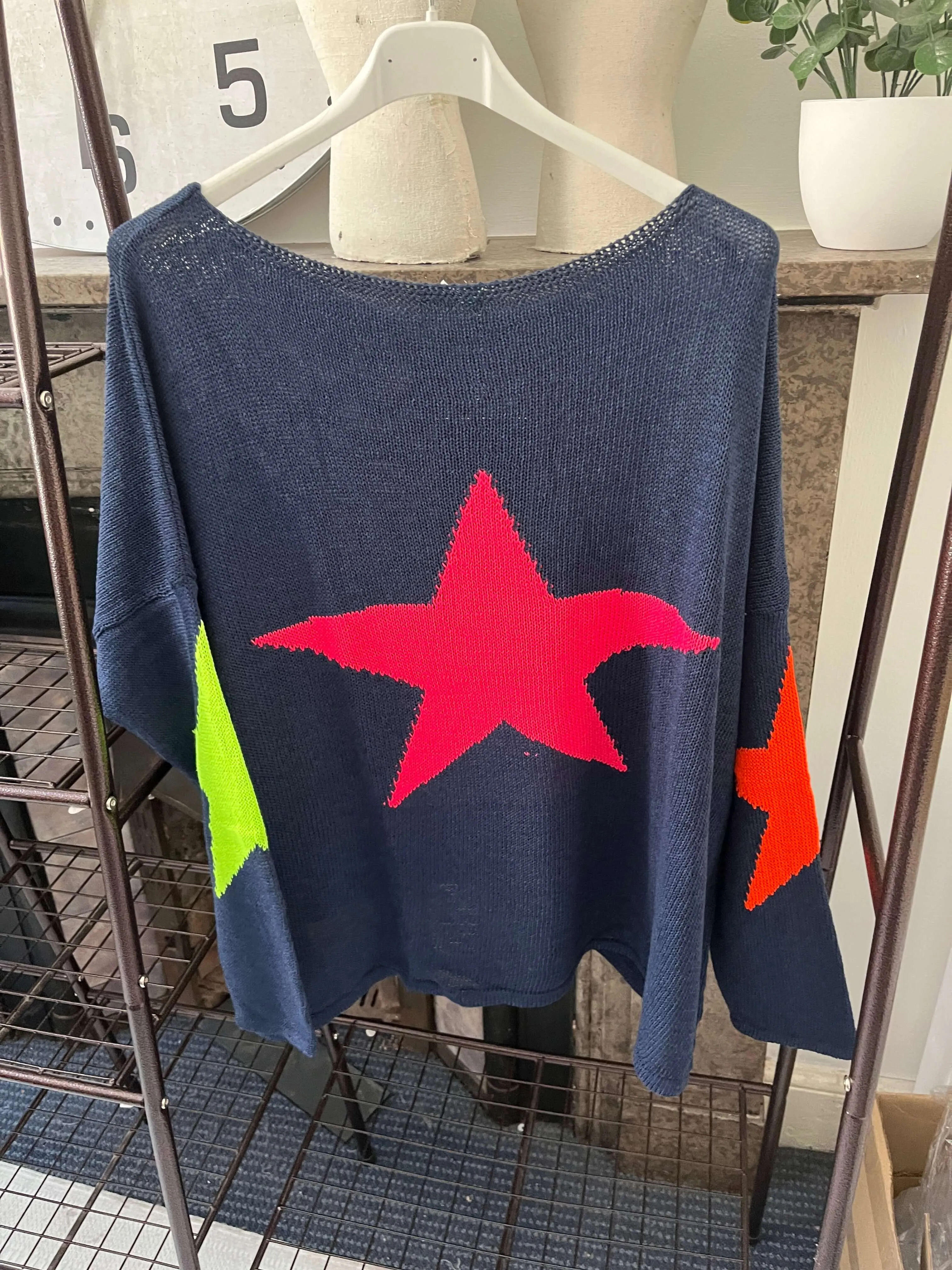 Star Back Lightweight Knit Jumper - Cotton Mix