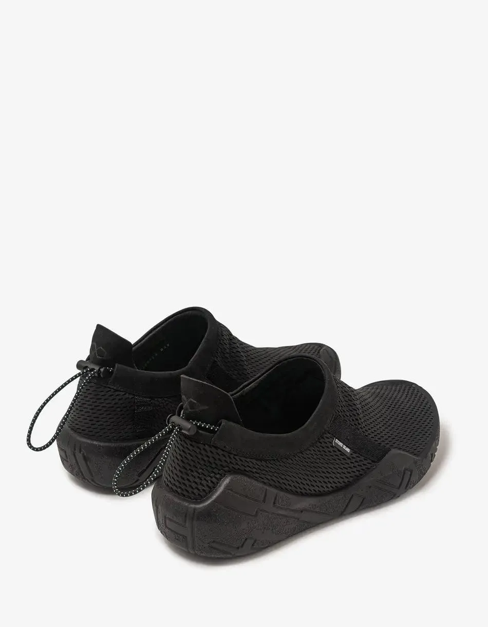 Stone Island Shadow Project Black Moc Debossed Leather & Mesh Trainers