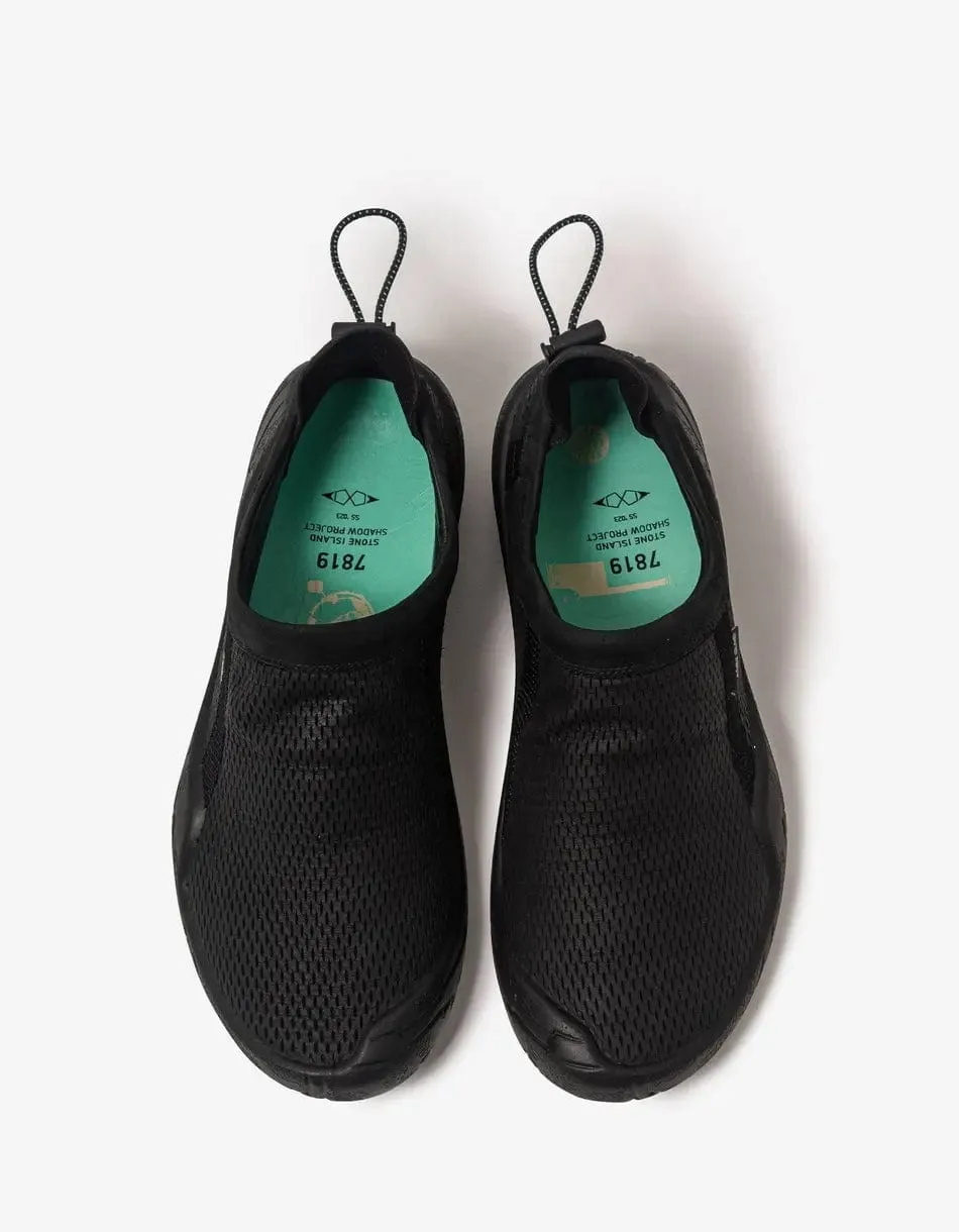 Stone Island Shadow Project Black Moc Debossed Leather & Mesh Trainers