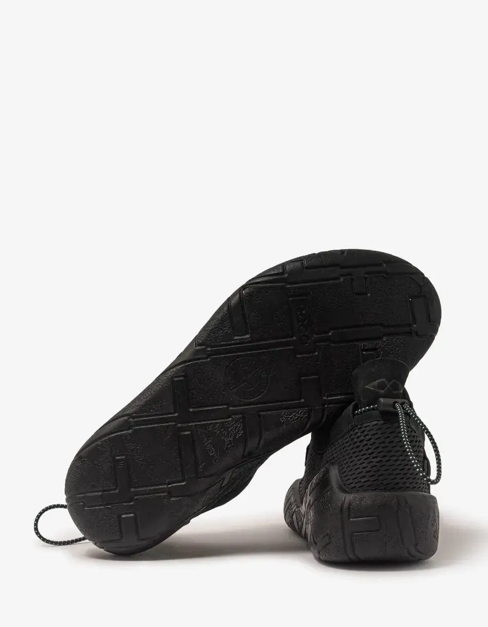 Stone Island Shadow Project Black Moc Debossed Leather & Mesh Trainers