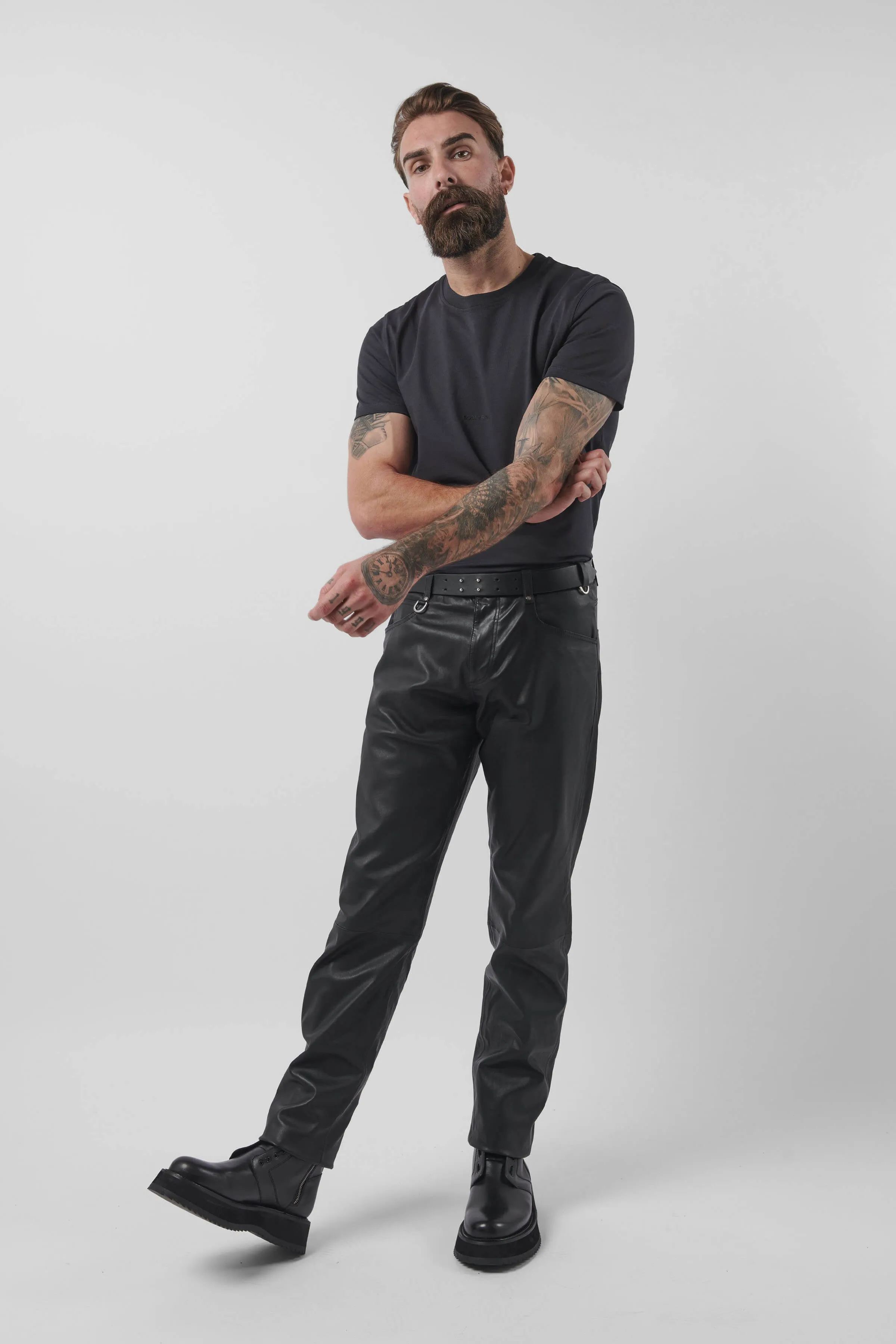 STRAIGHT LEG STRETCH LEATHER TROUSER