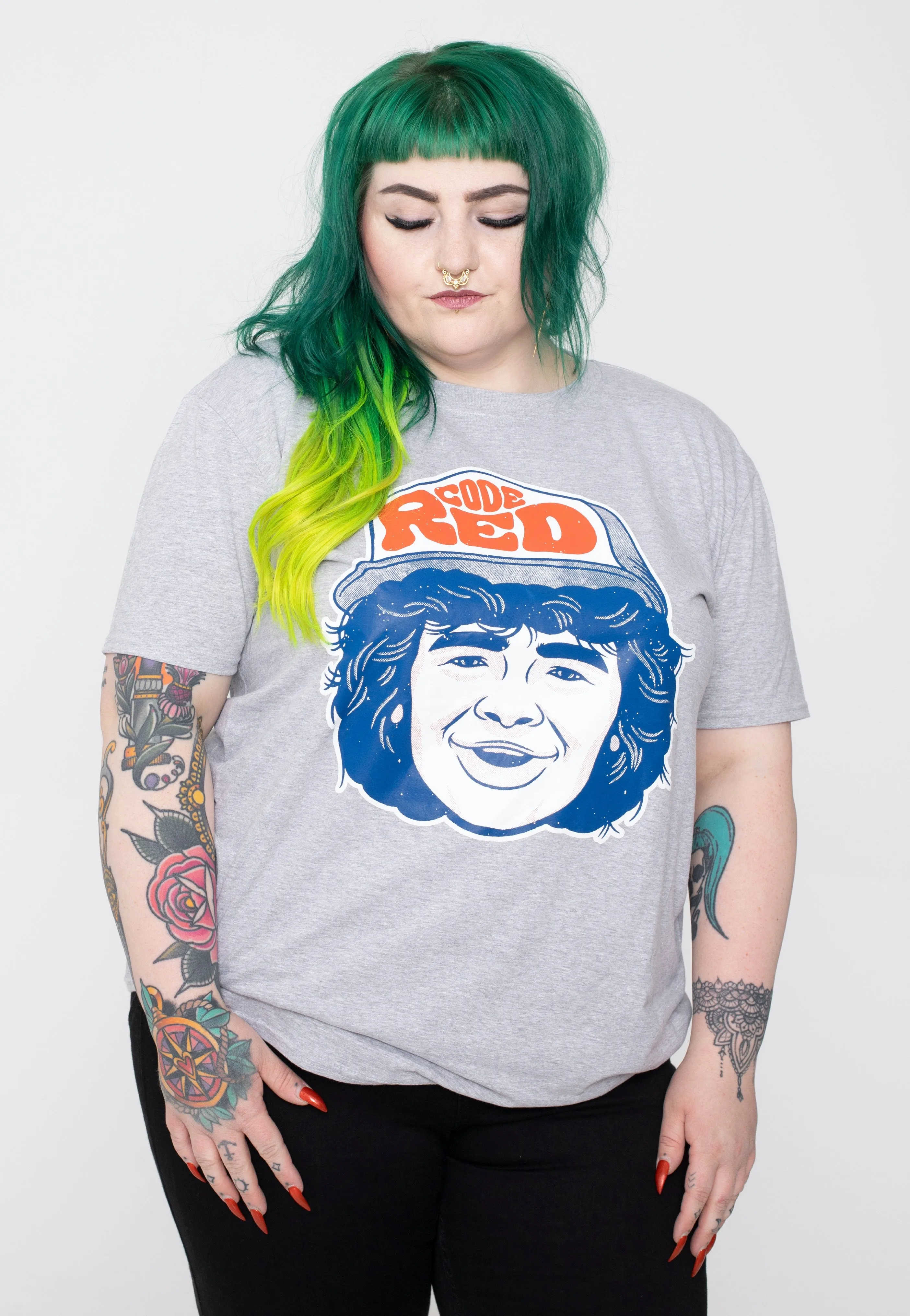 Stranger Things - Dustin Code Red Heather Grey - T-Shirt