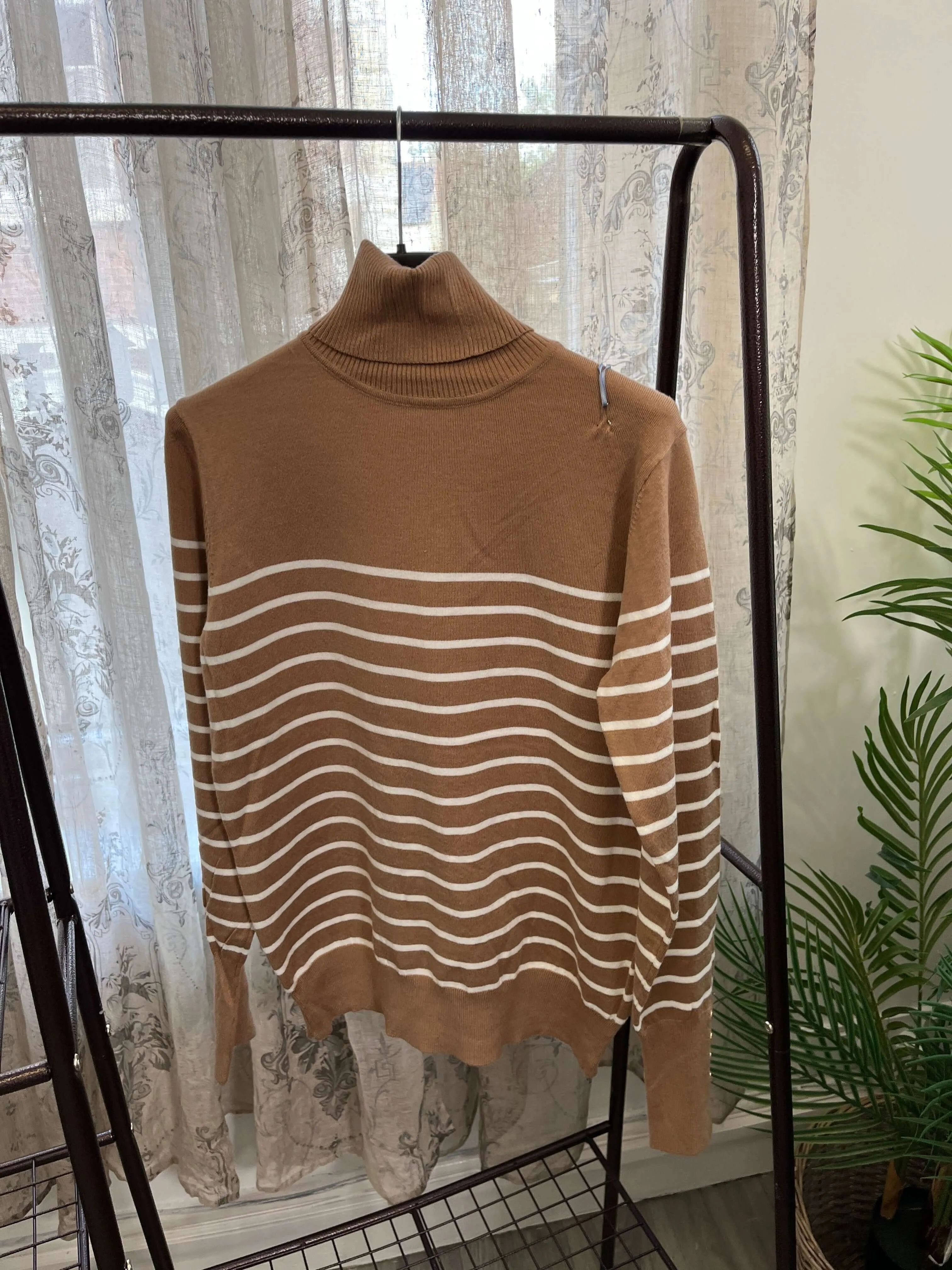 Stripe Neat Fit Ladies Polo Neck Jumper