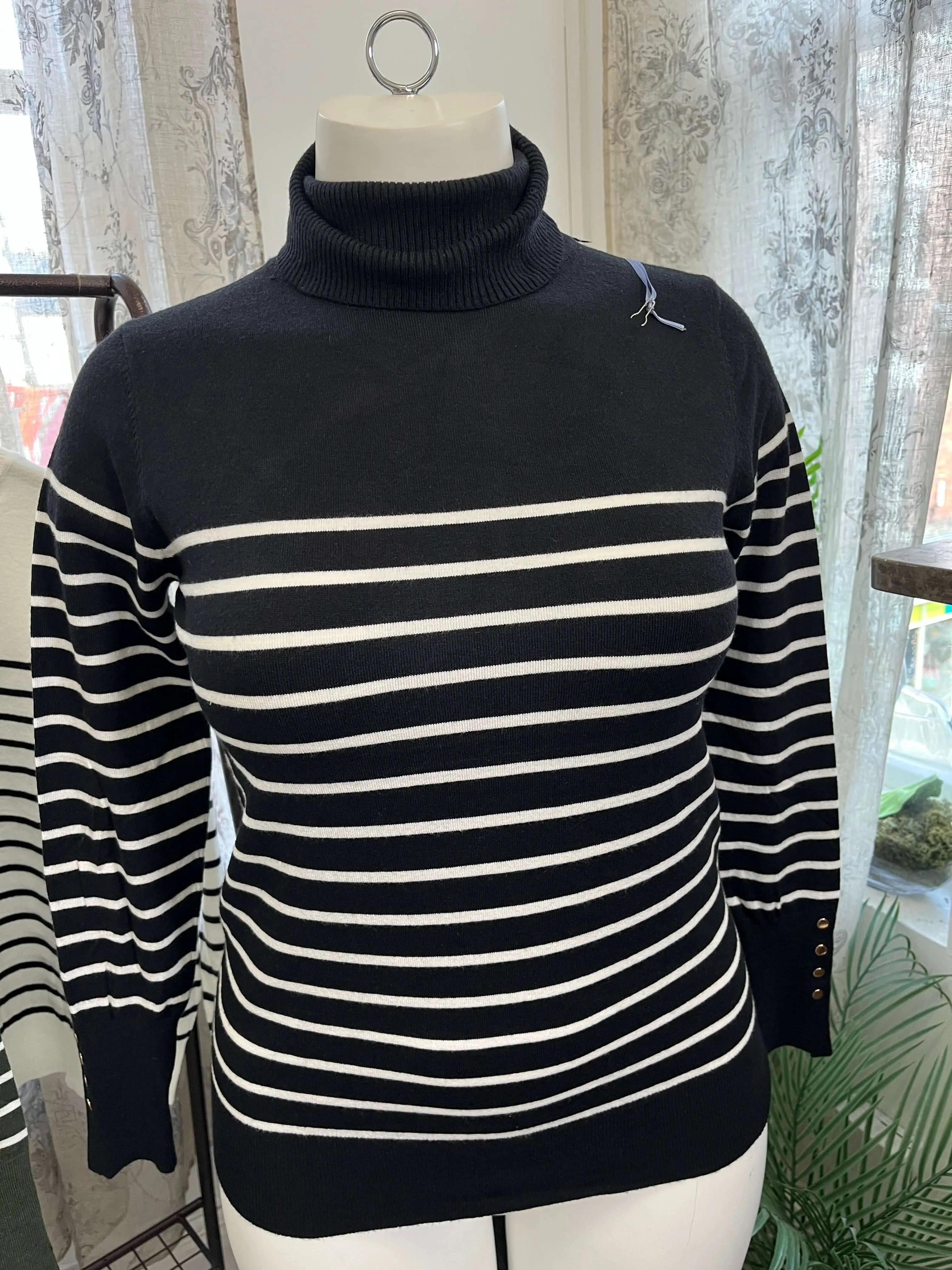 Stripe Neat Fit Ladies Polo Neck Jumper