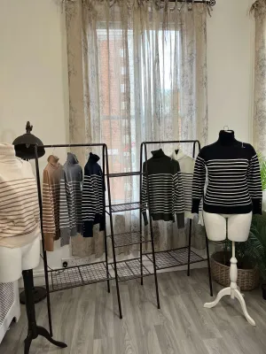 Stripe Neat Fit Ladies Polo Neck Jumper