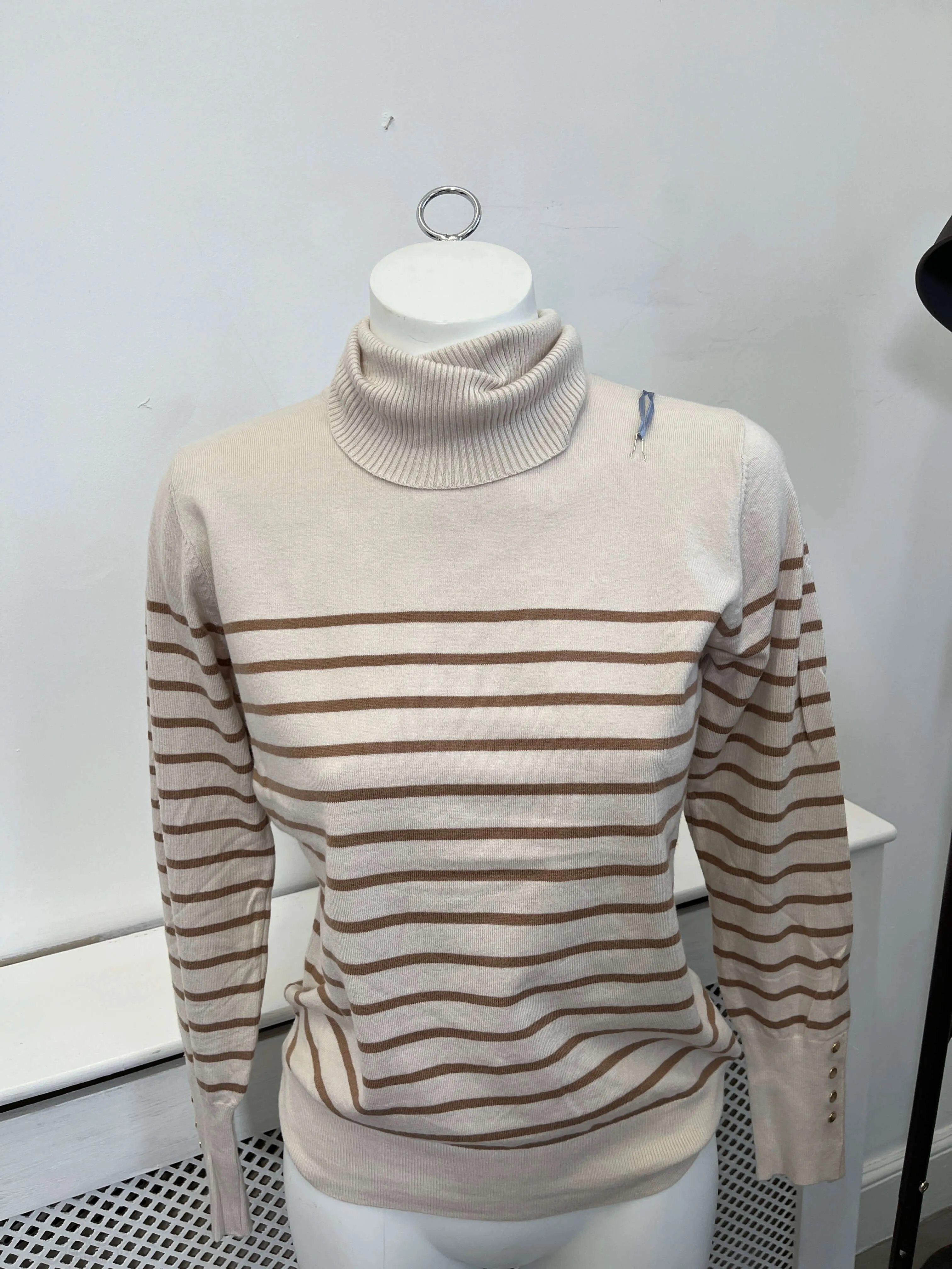 Stripe Neat Fit Ladies Polo Neck Jumper