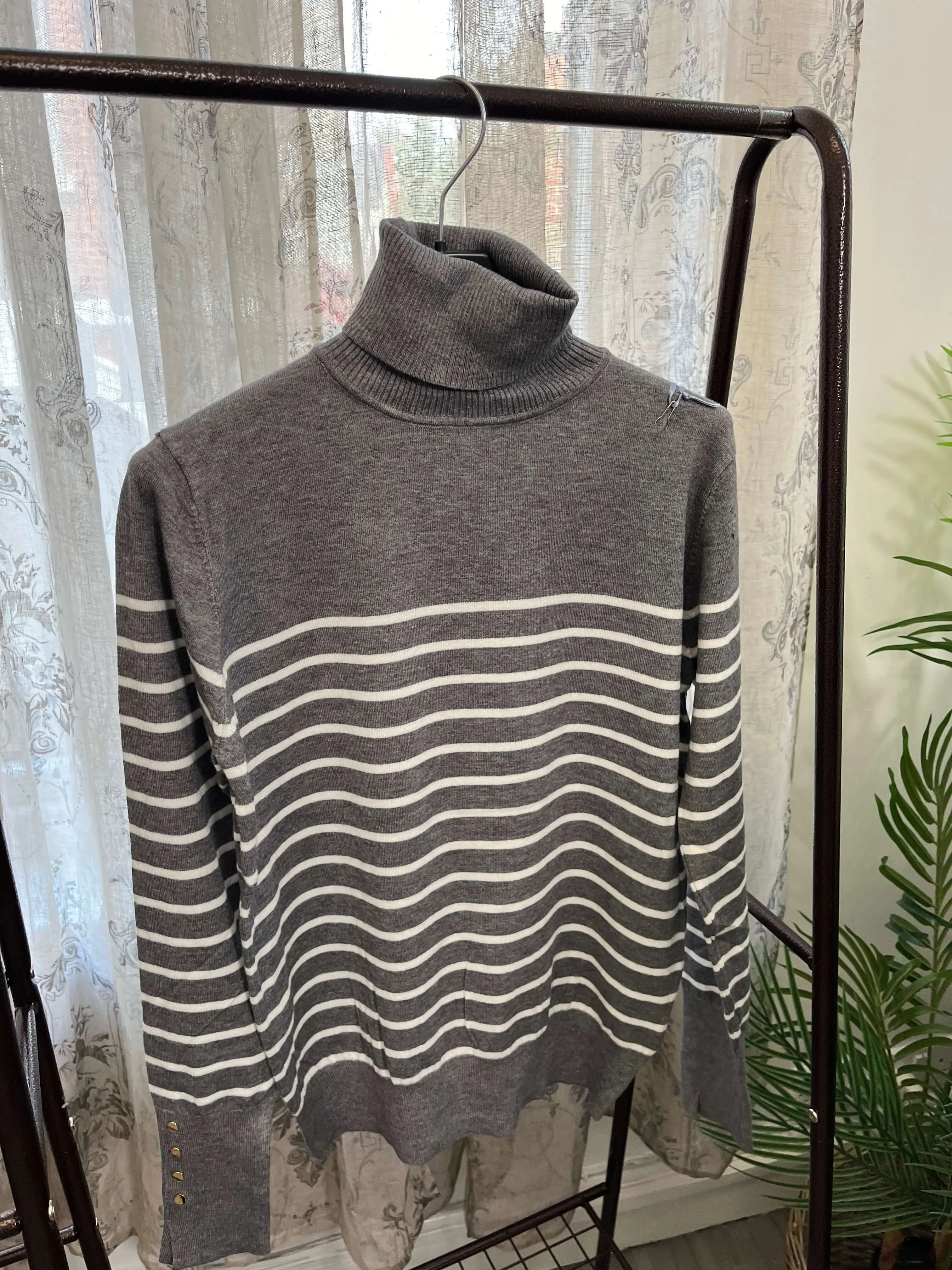 Stripe Neat Fit Ladies Polo Neck Jumper