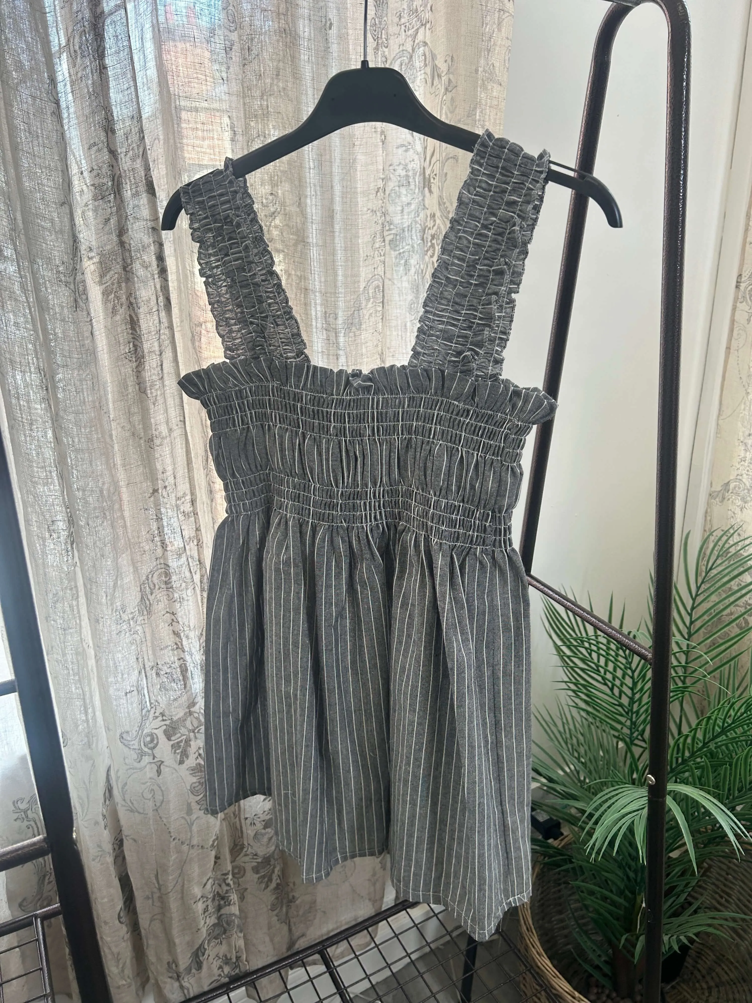 Stripe Shirred Peplum Detail Top