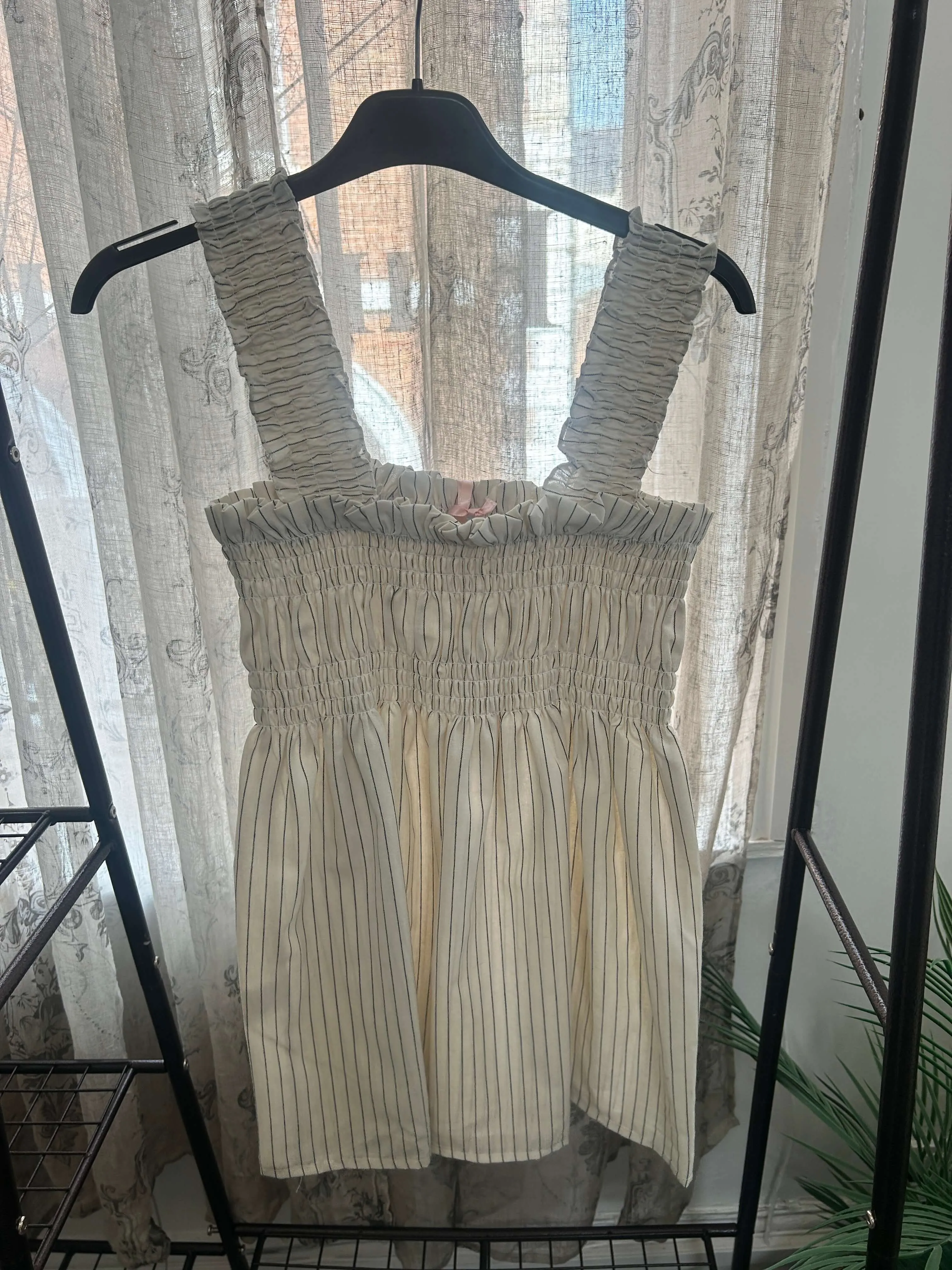 Stripe Shirred Peplum Detail Top
