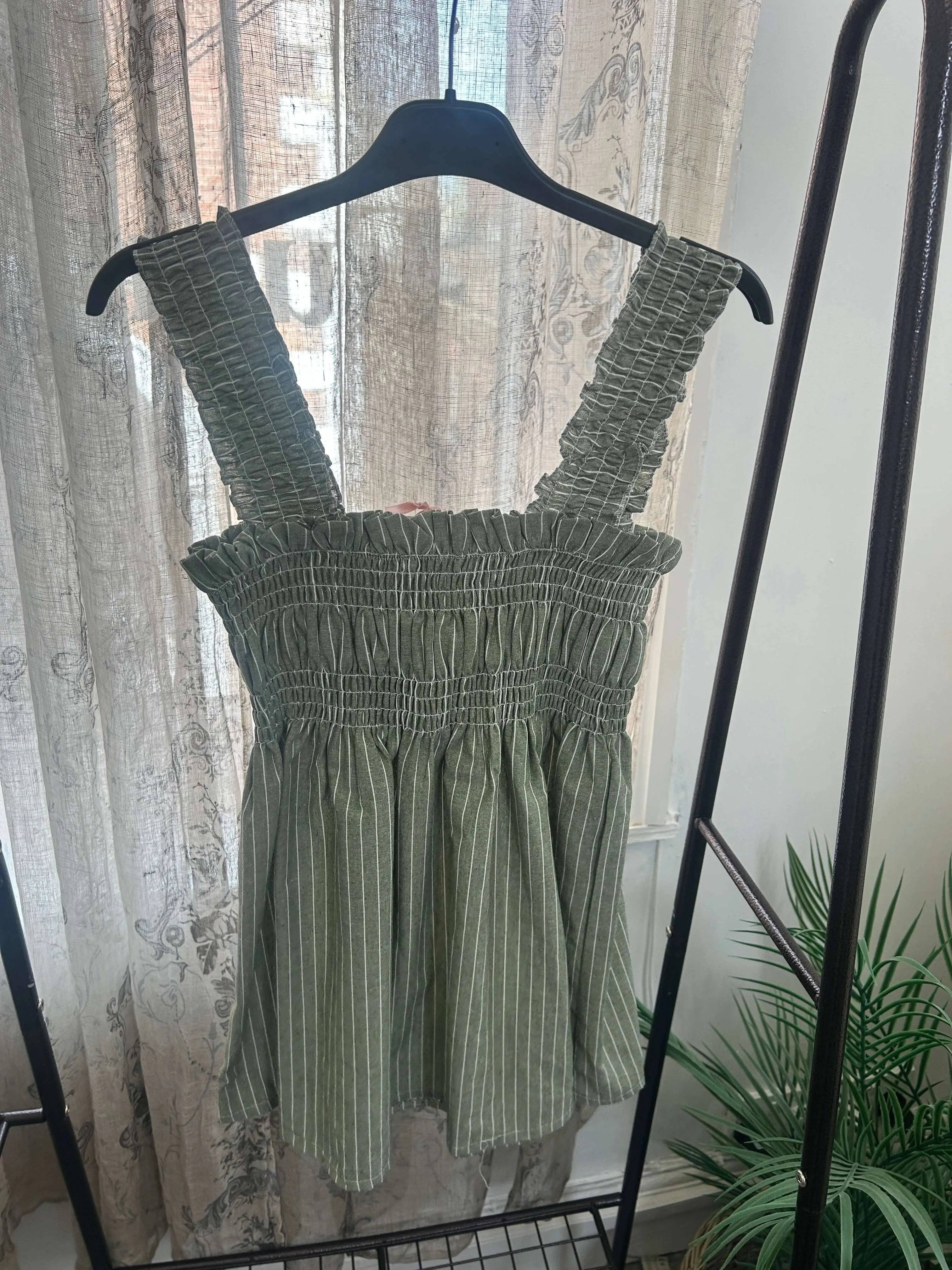 Stripe Shirred Peplum Detail Top