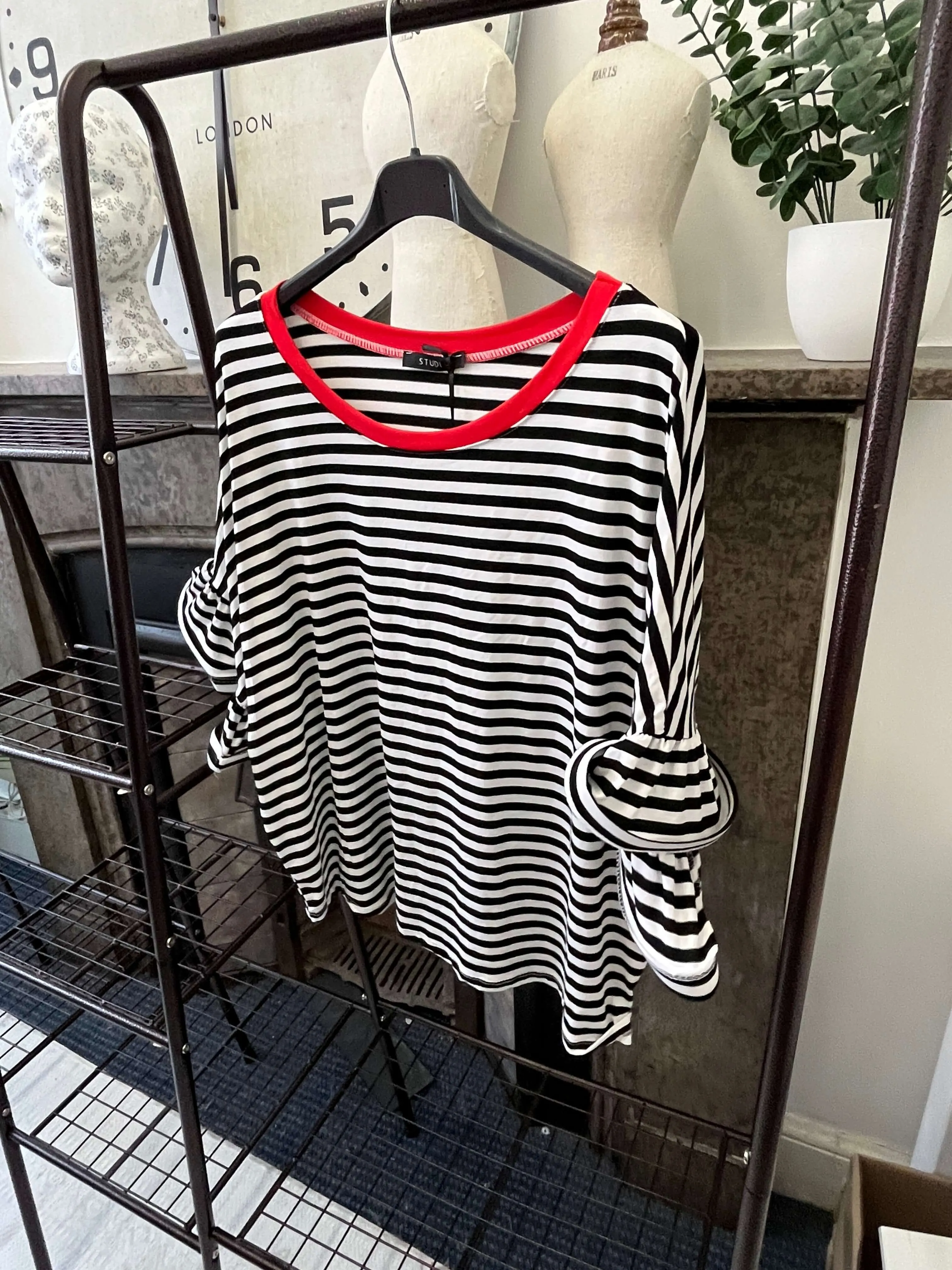 Stripey Fluted Sleeve T-Shirt
