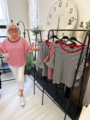 Stripey Fluted Sleeve T-Shirt