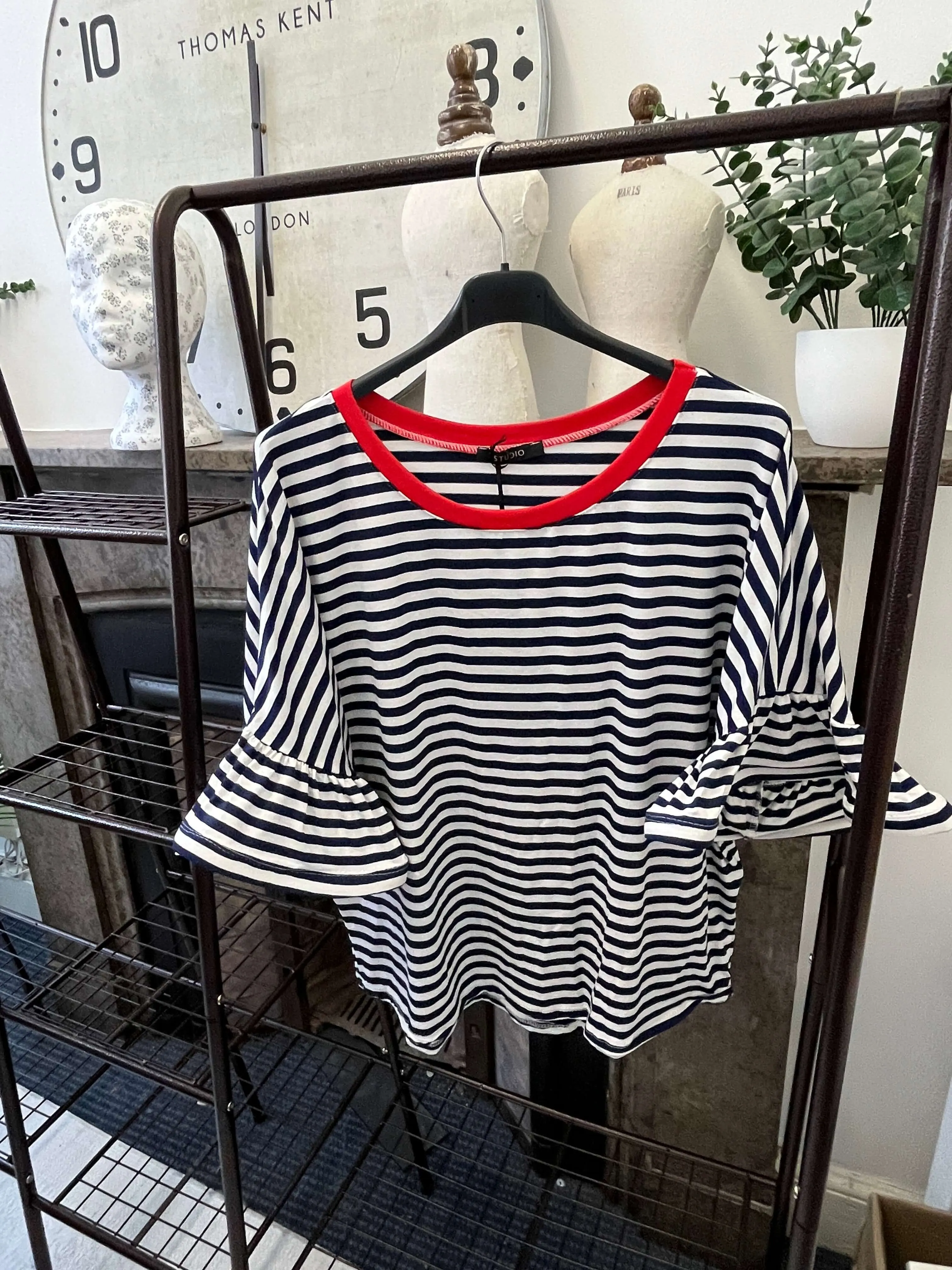 Stripey Fluted Sleeve T-Shirt