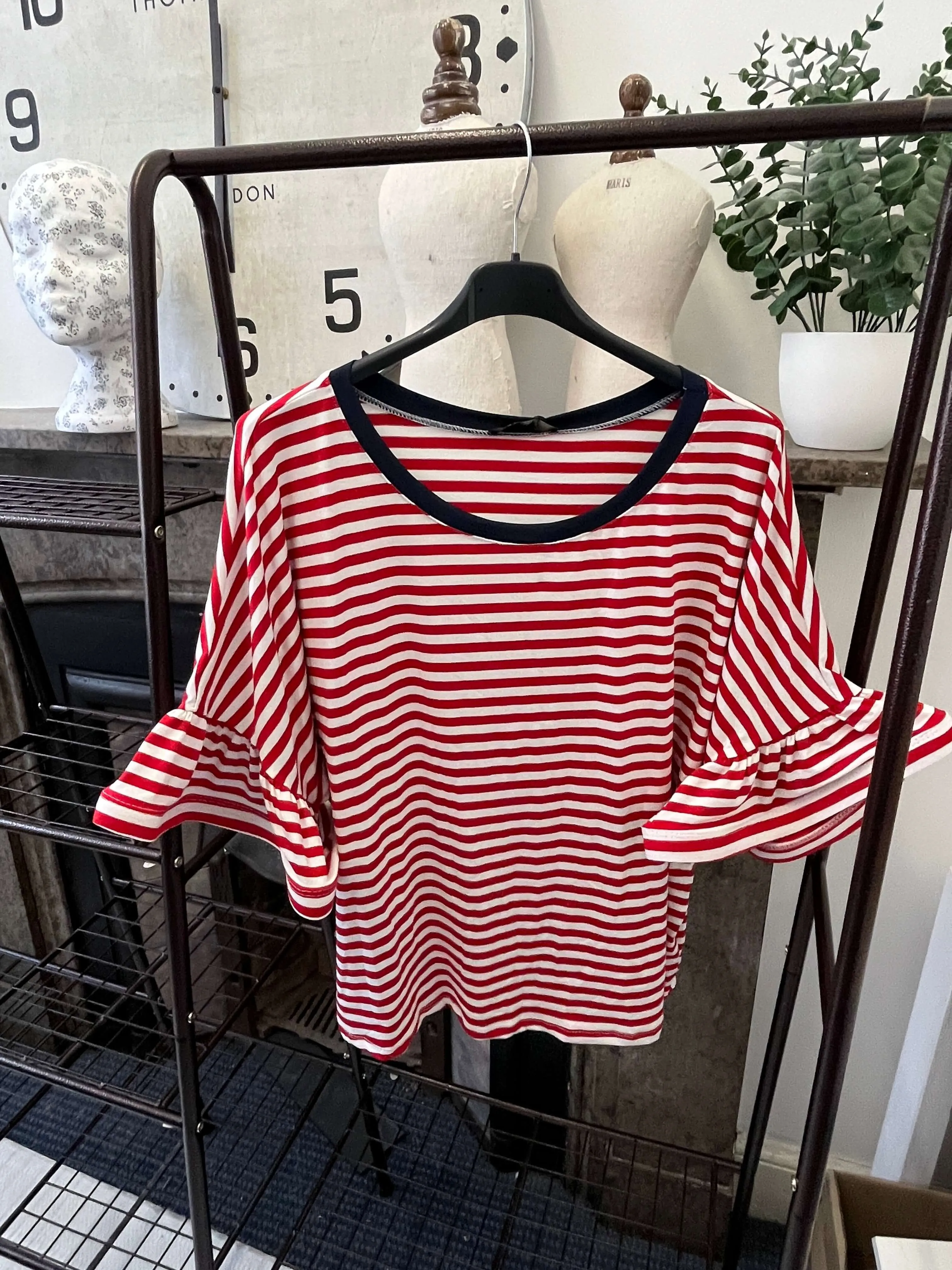 Stripey Fluted Sleeve T-Shirt