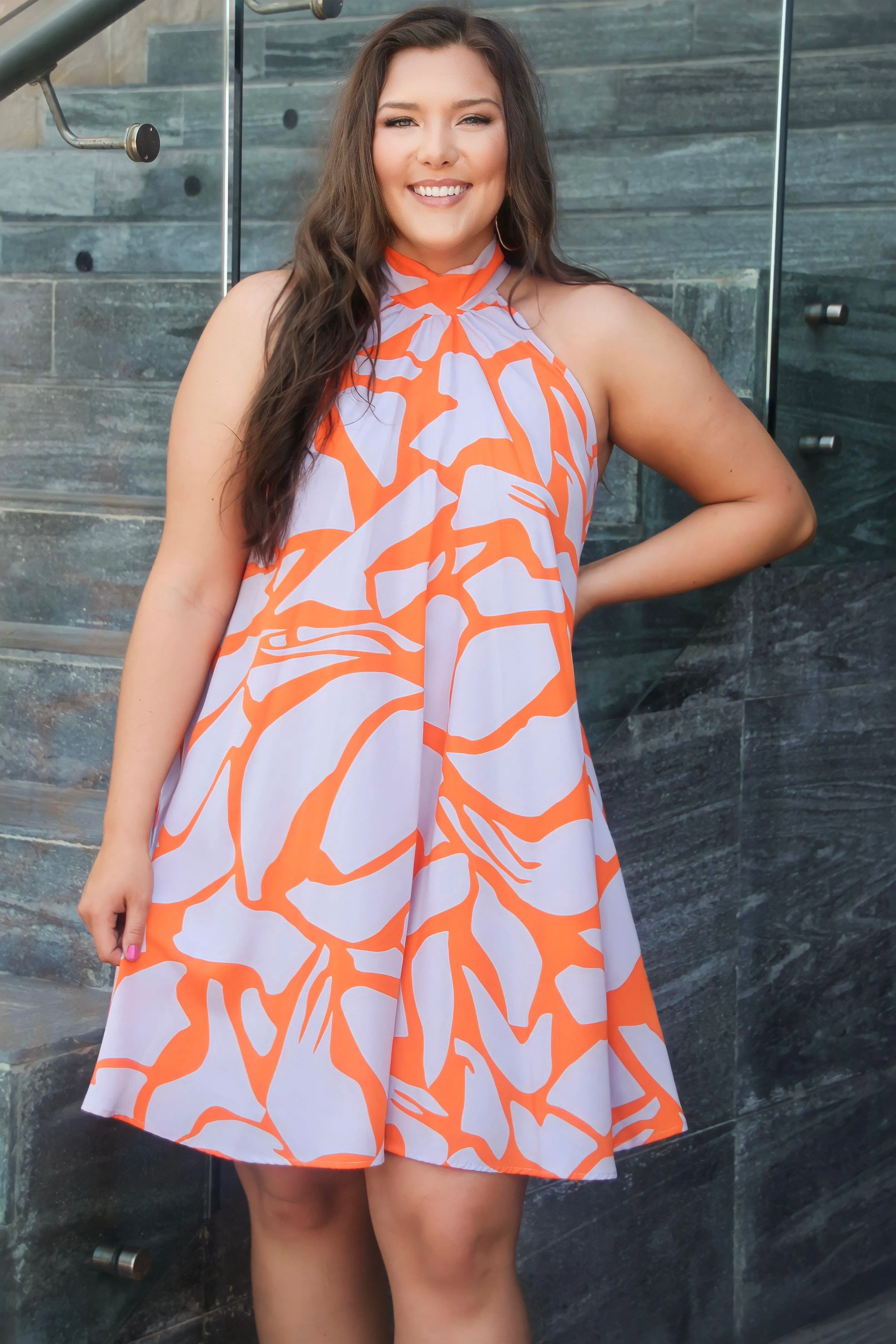 Summer Feeling High Neck Dress: Lavender/Orange