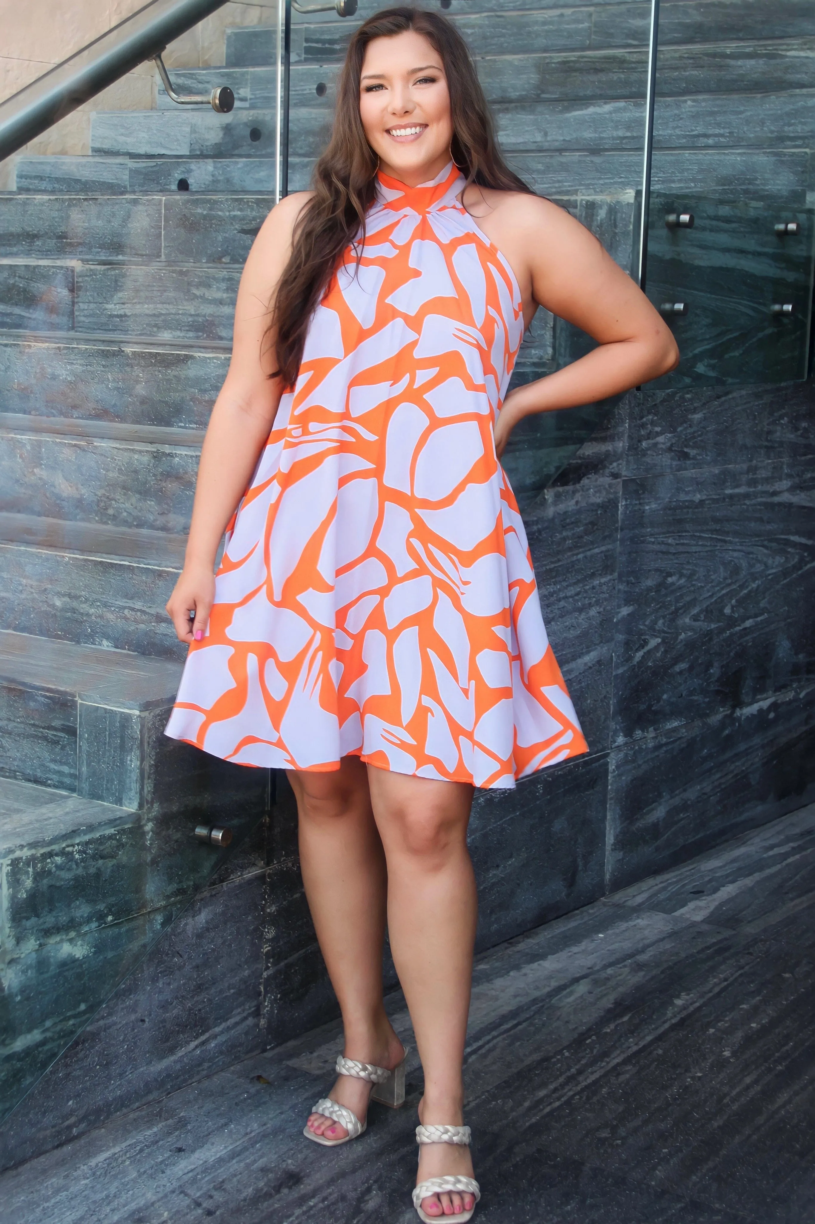 Summer Feeling High Neck Dress: Lavender/Orange