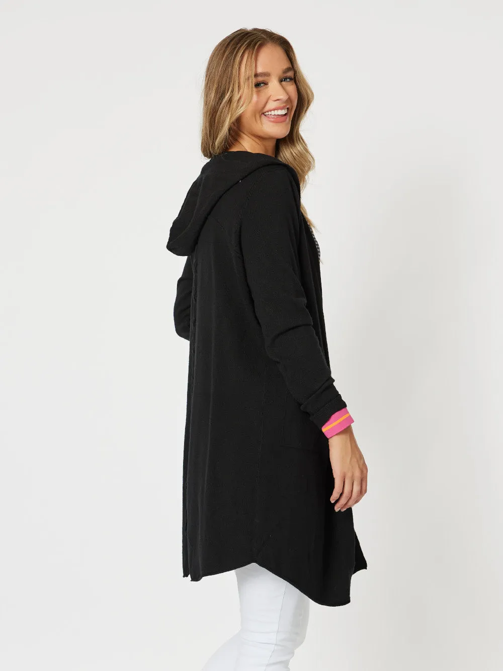 Threadz Ella Long Line Cardi Black