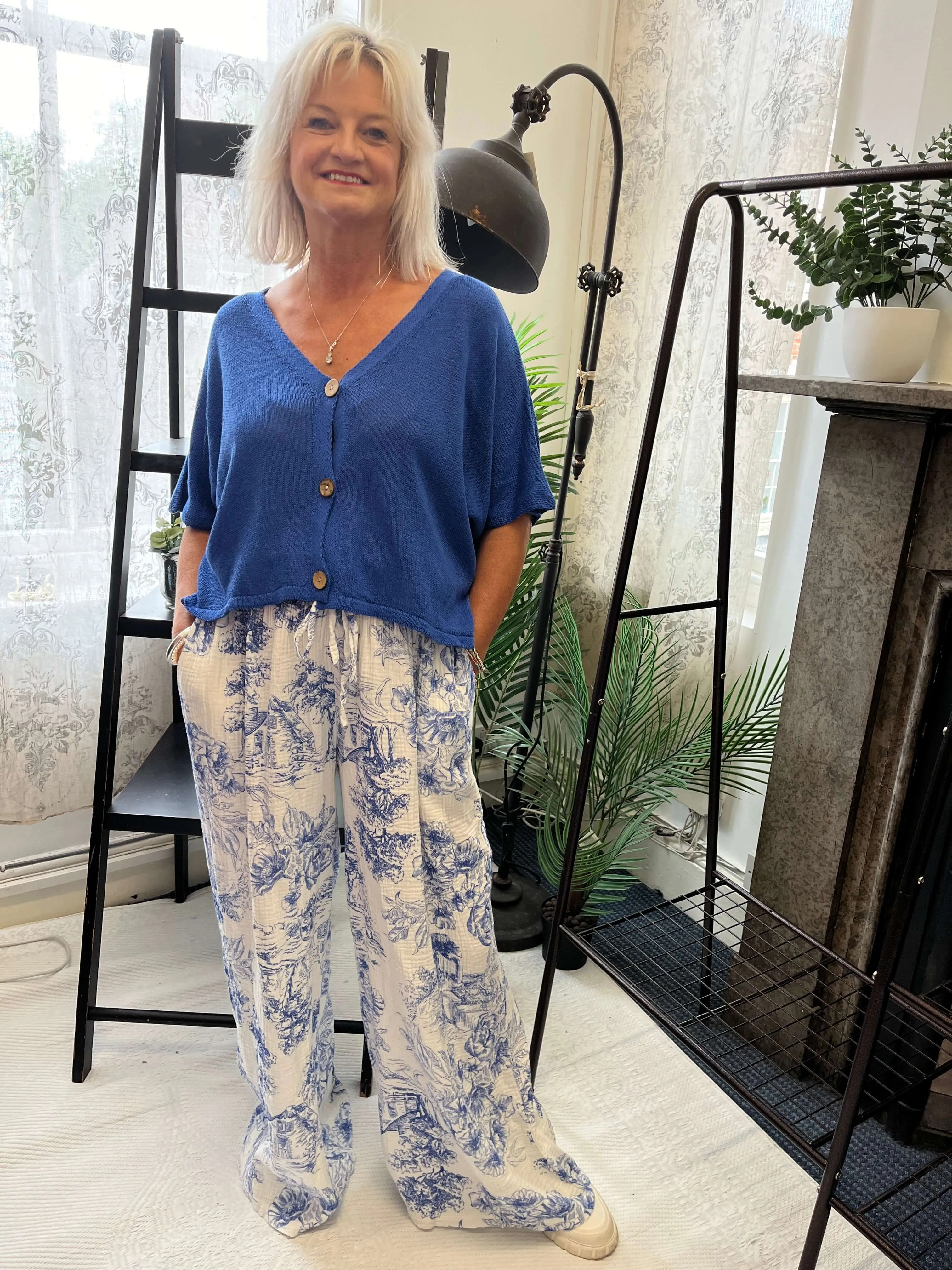 Toile Pattern Cheesecloth Trousers