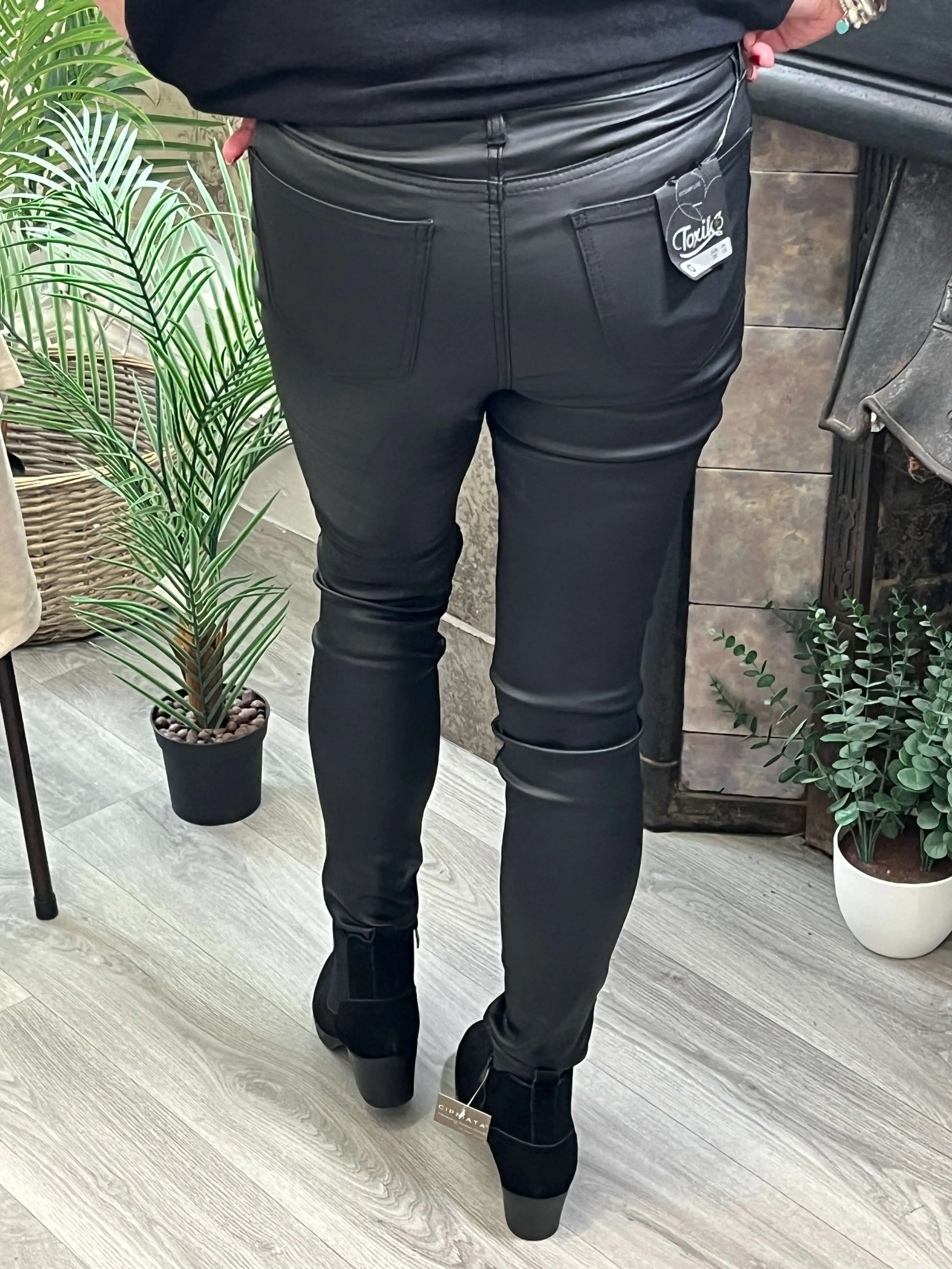 Toxik - Black Stretchy Leather Look Jeans