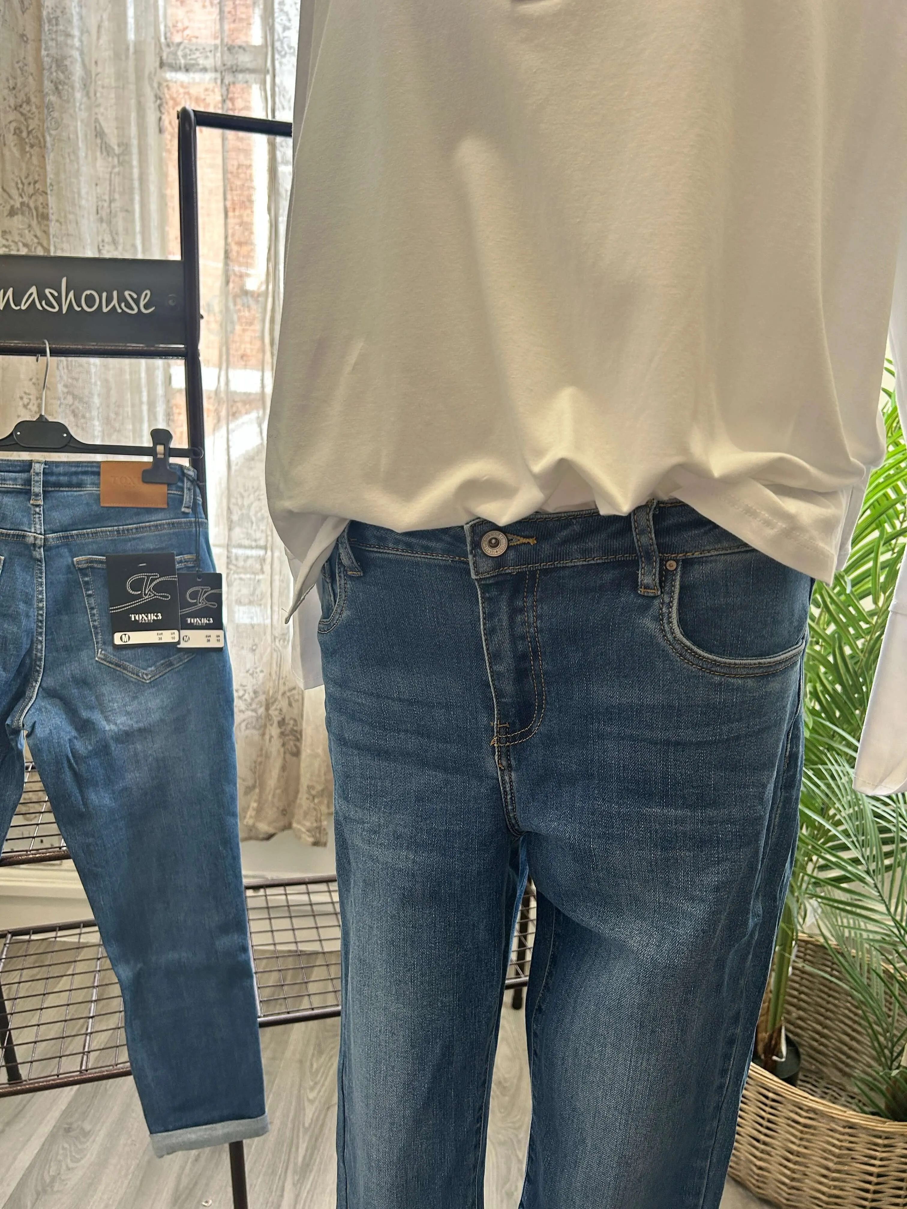 Toxik - Stretchy Mid Wash Boyfriend Jeans
