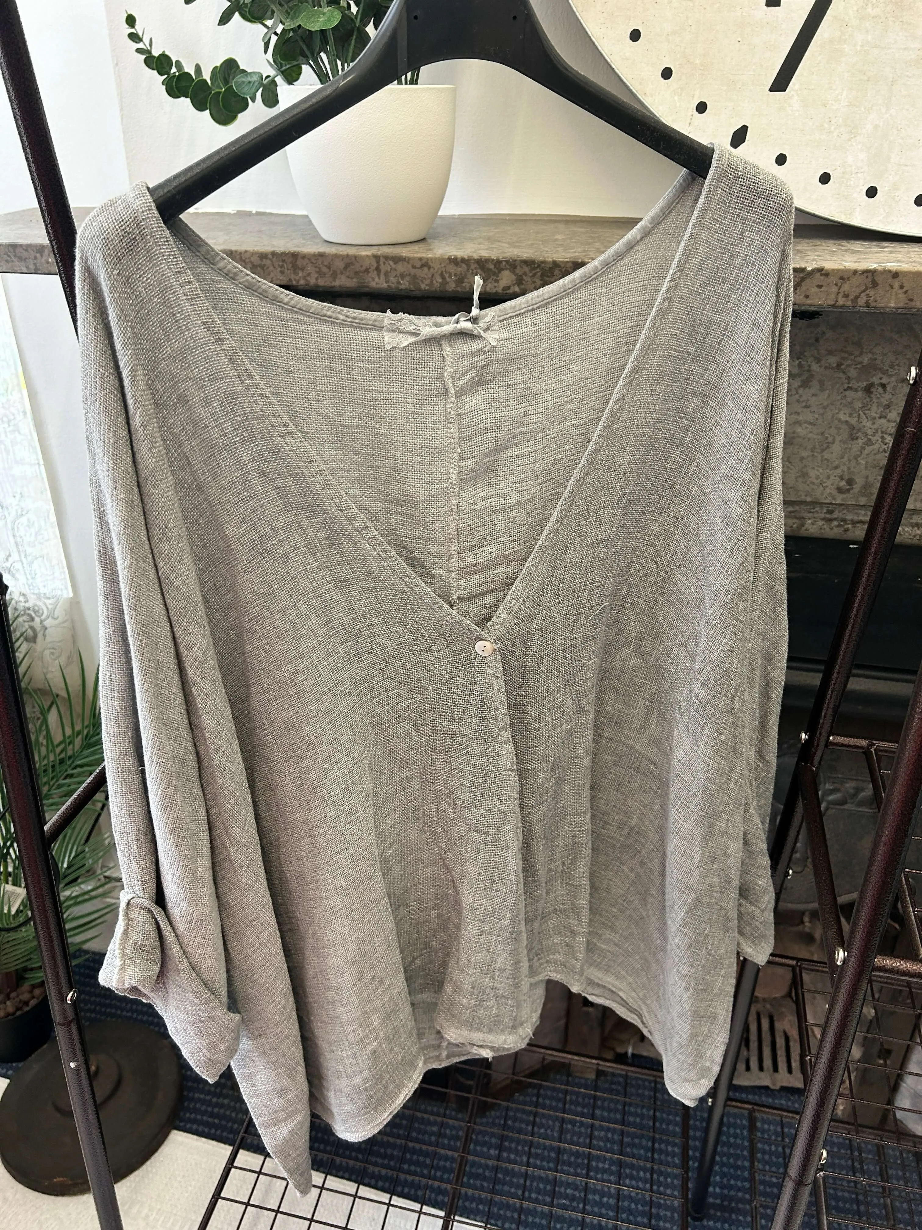 Trisha One Button Linen Top