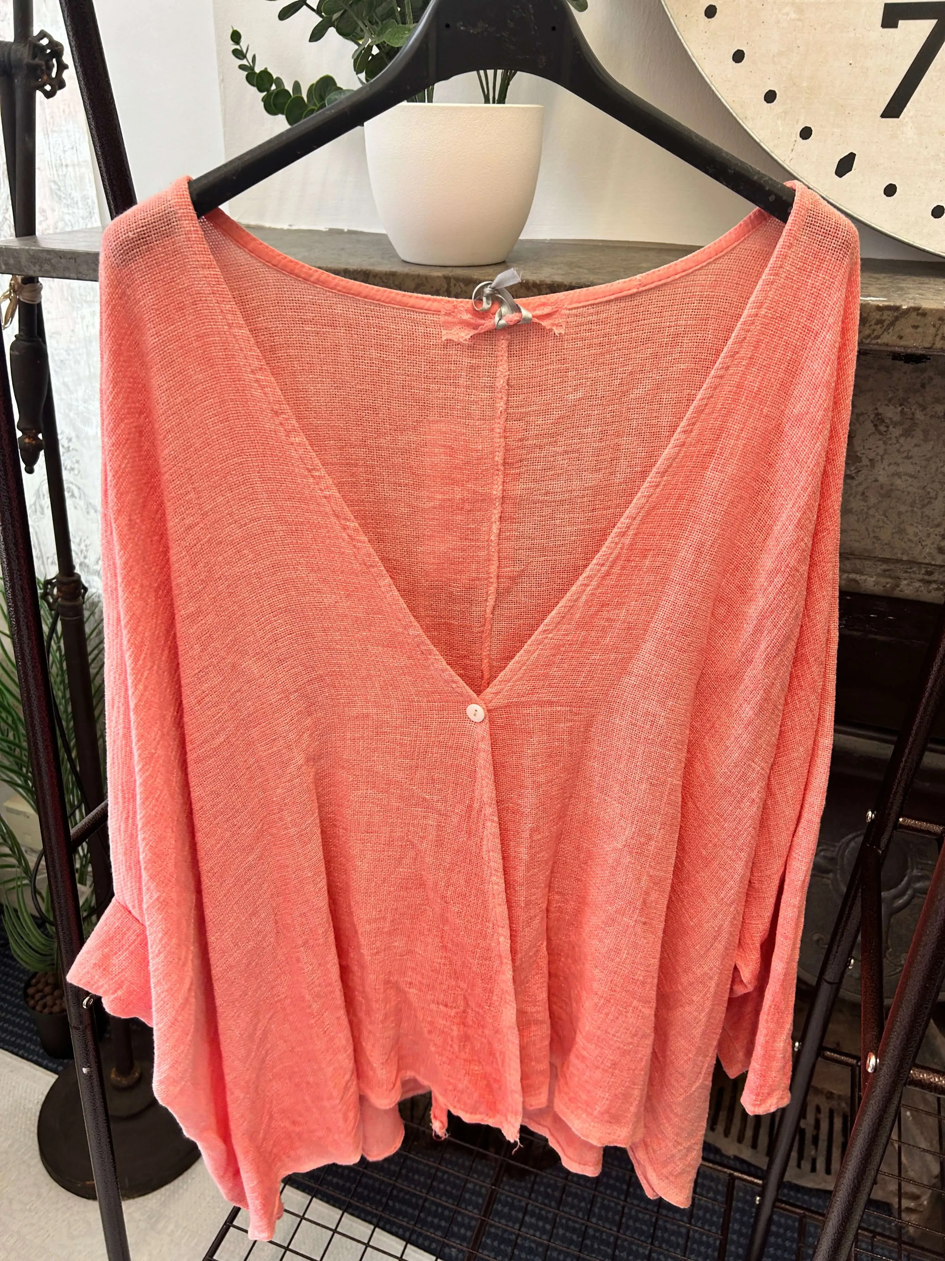 Trisha One Button Linen Top
