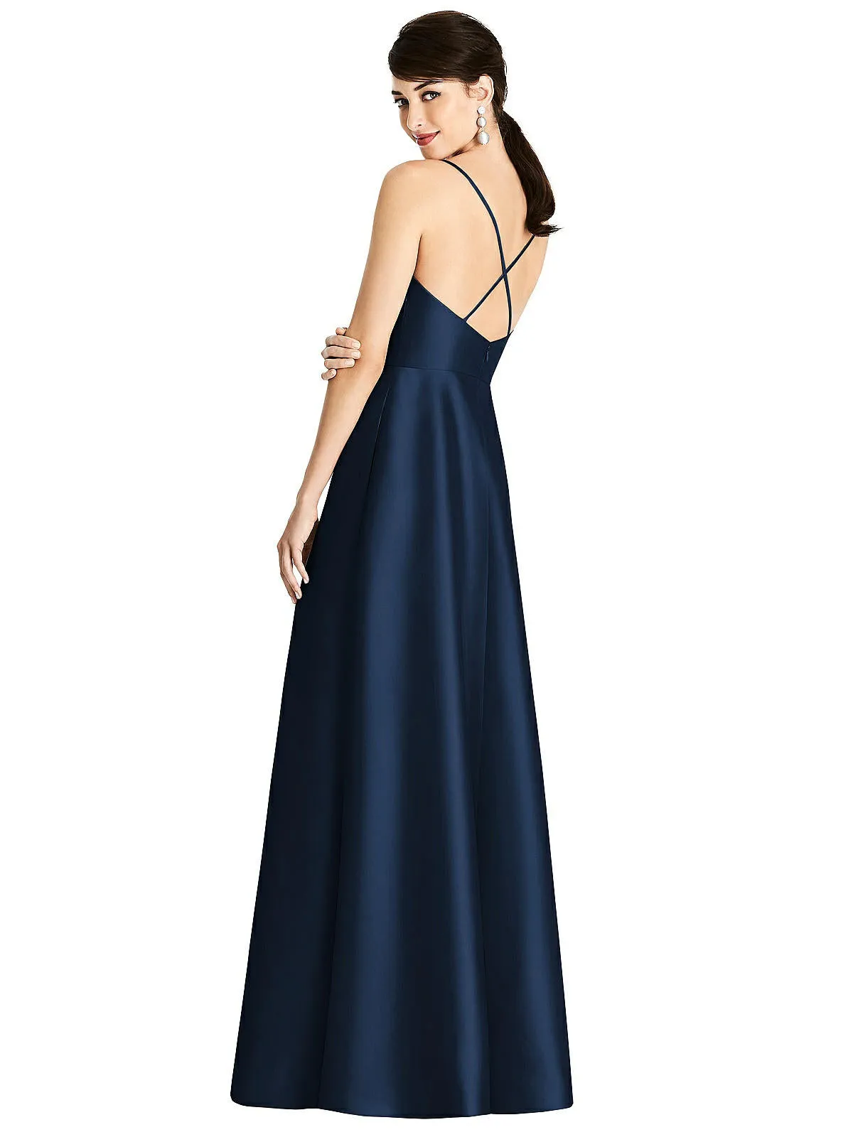 V-Neck Full Skirt Satin Maxi Dress